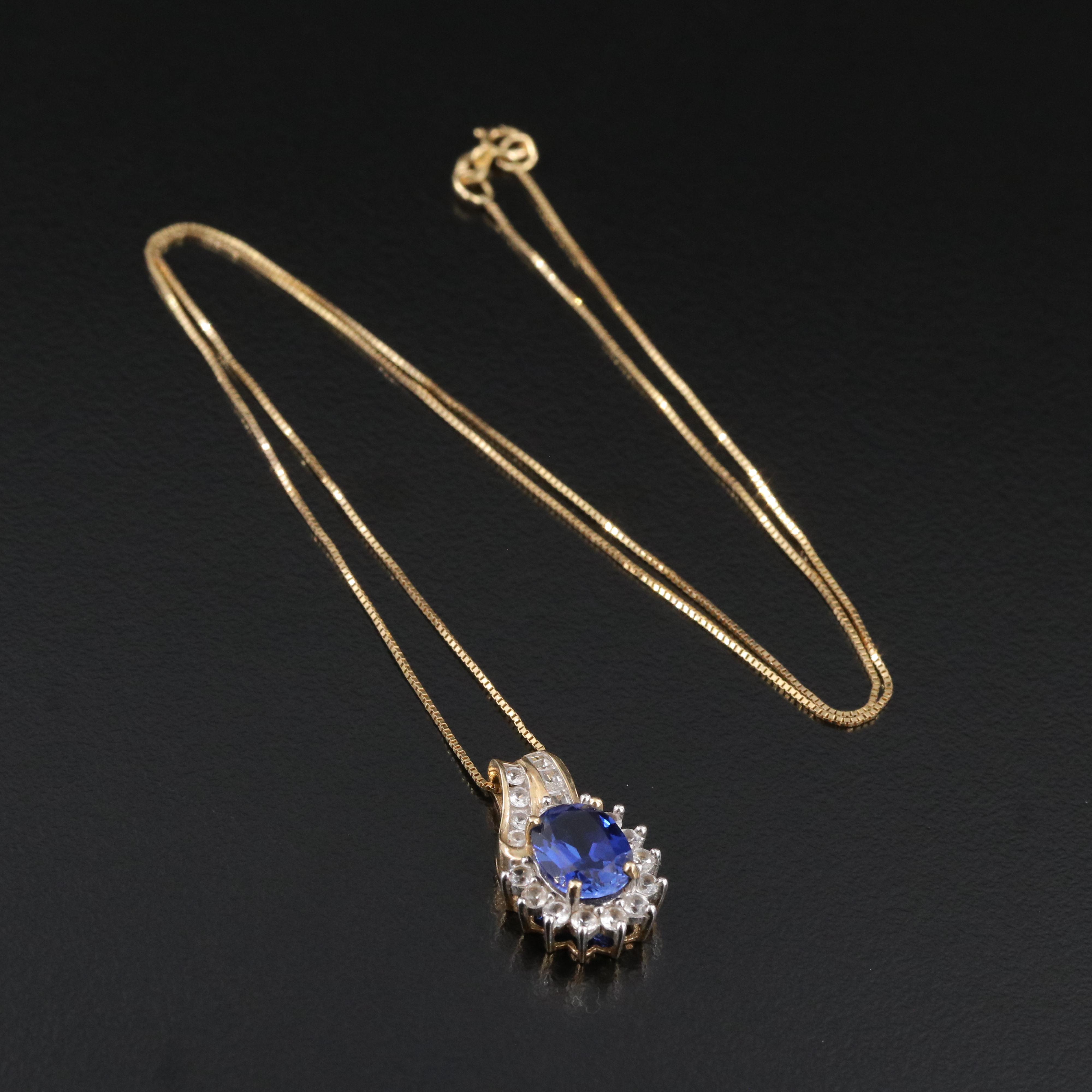 10K Sapphire and White Sapphire Pendant Necklace