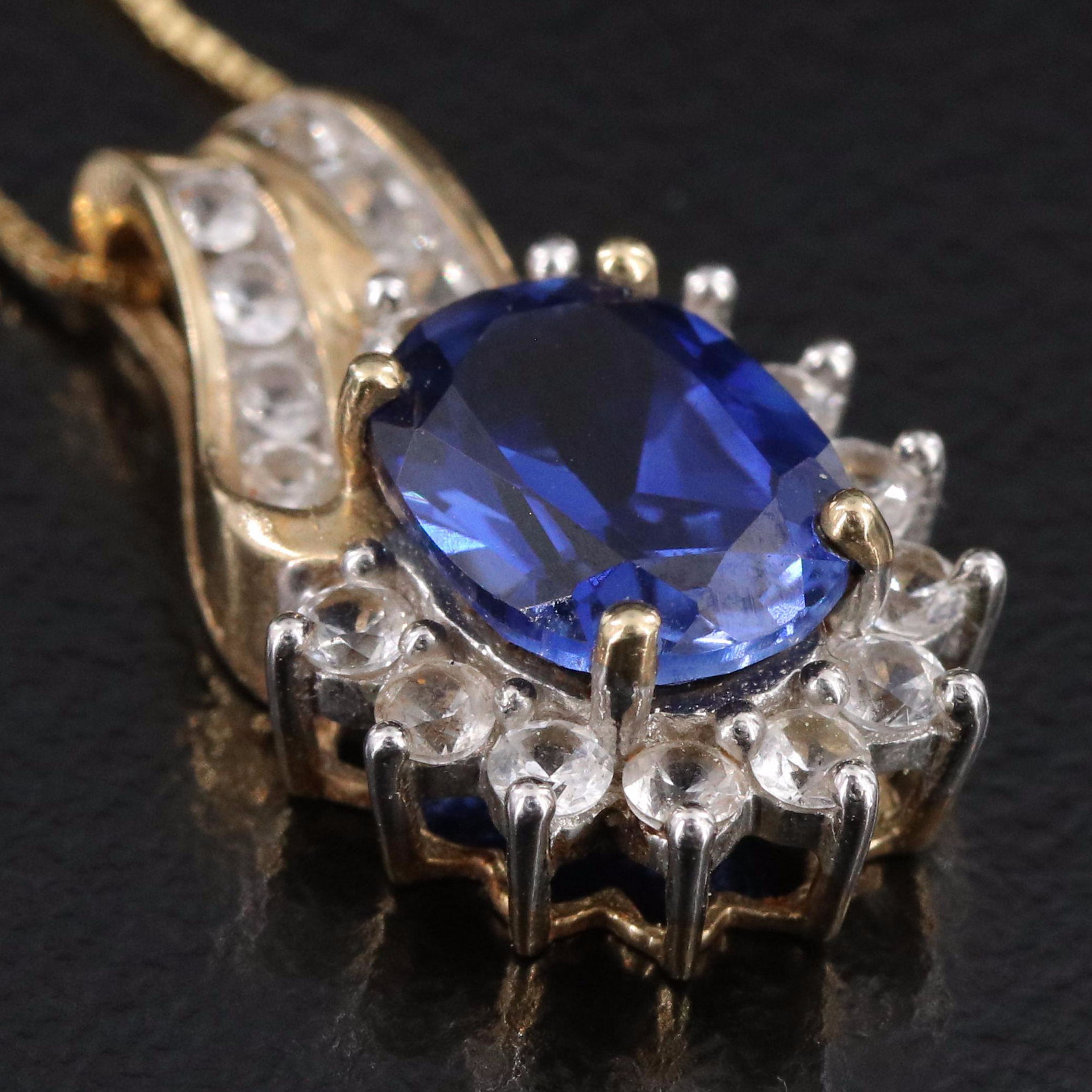 10K Sapphire and White Sapphire Pendant Necklace