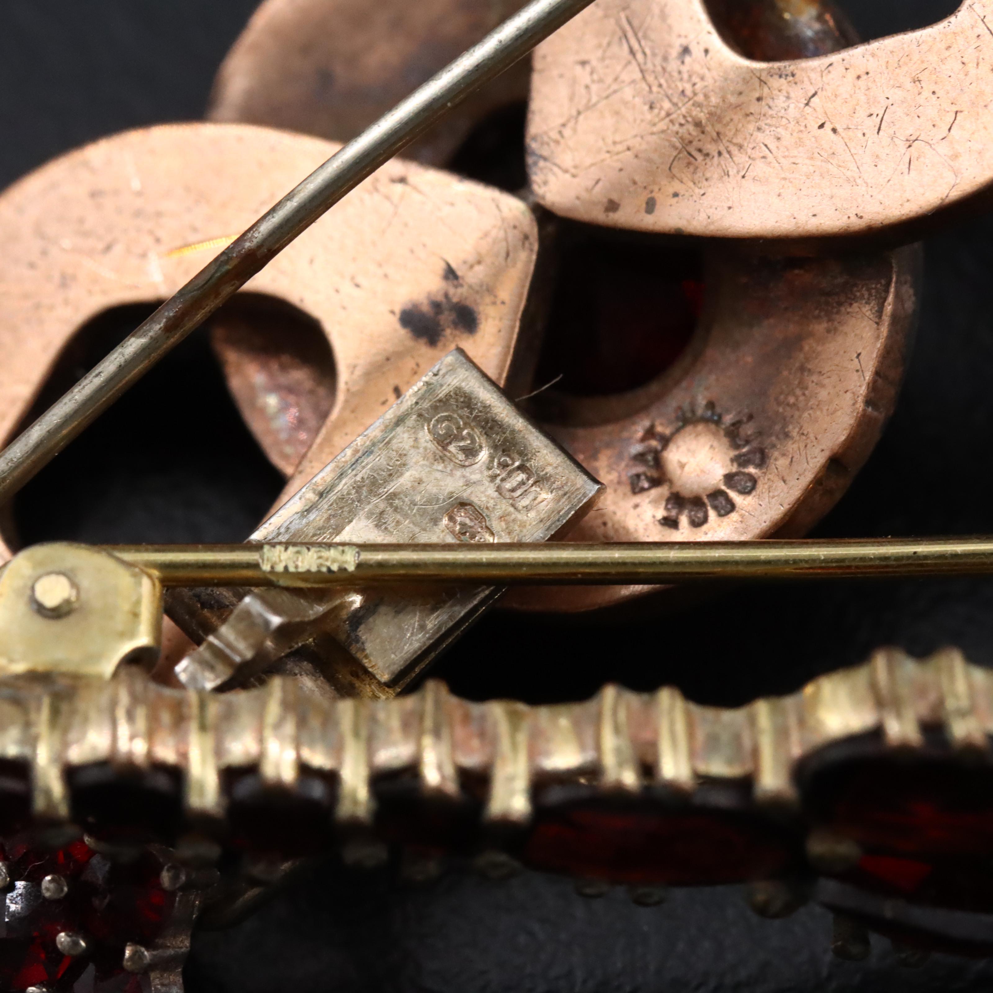Garnet Czech 800 Silver Bracelet with Brooches