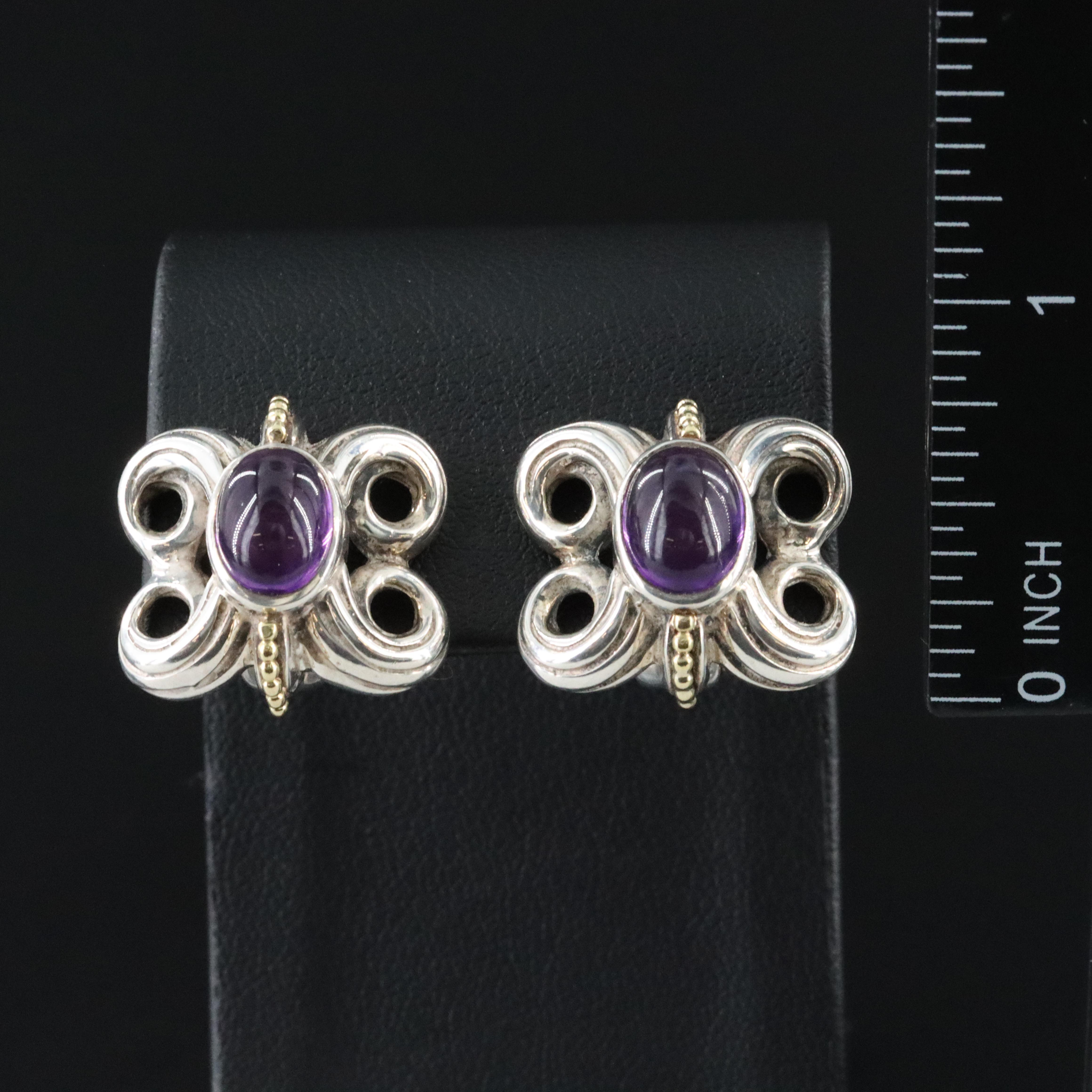 Caviar Sterling Amethyst Butterfly Clip Earrings with 18K Accents