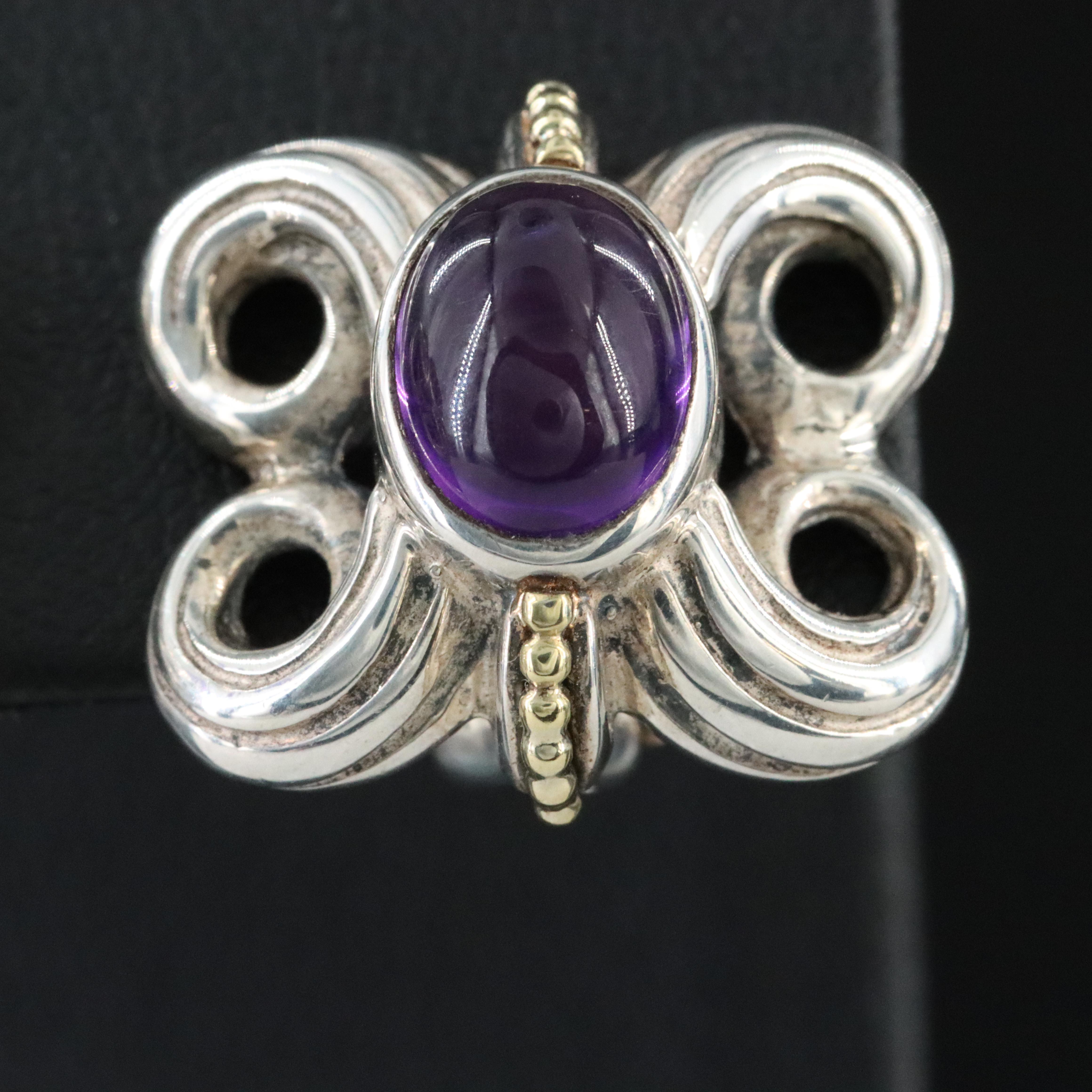 Caviar Sterling Amethyst Butterfly Clip Earrings with 18K Accents