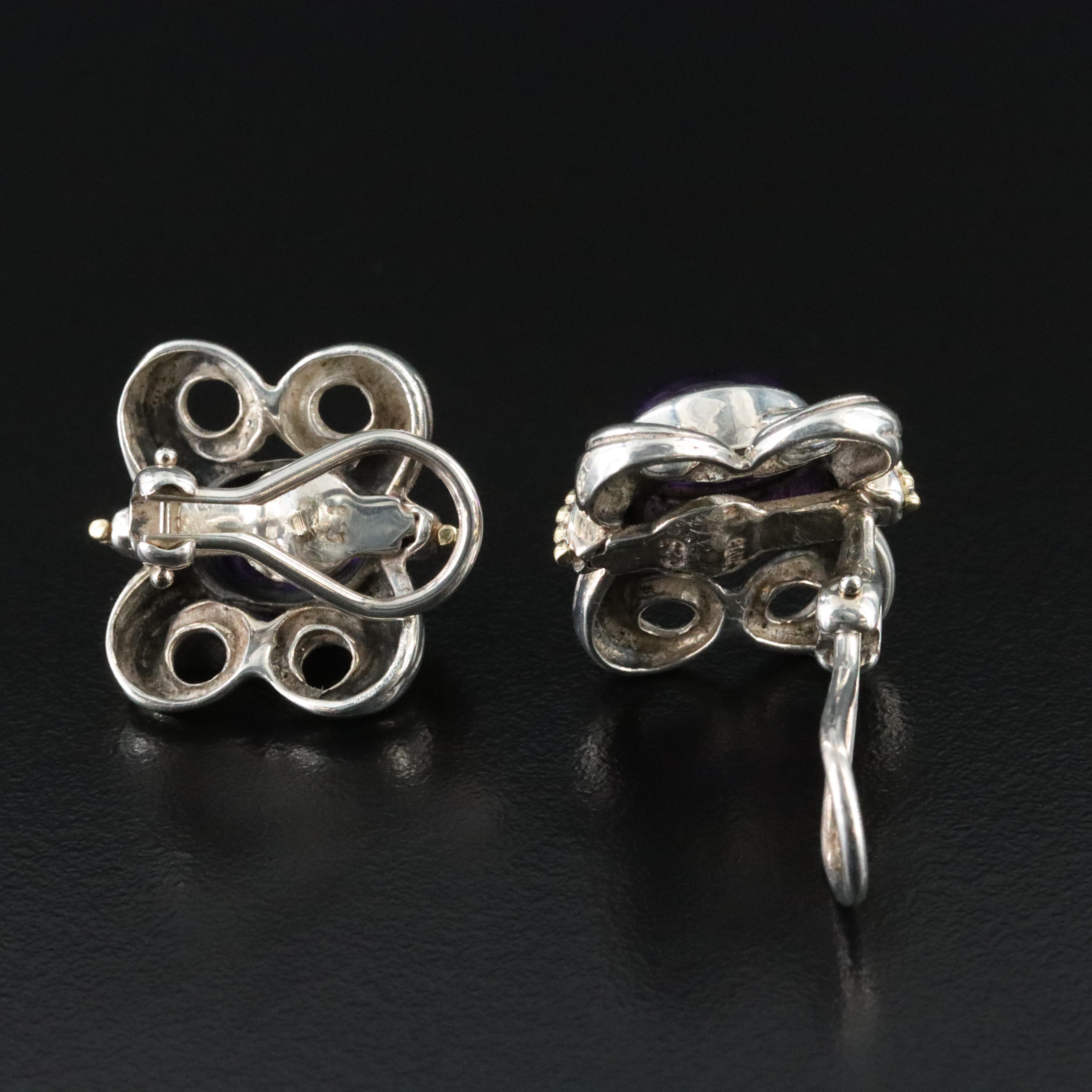 Caviar Sterling Amethyst Butterfly Clip Earrings with 18K Accents