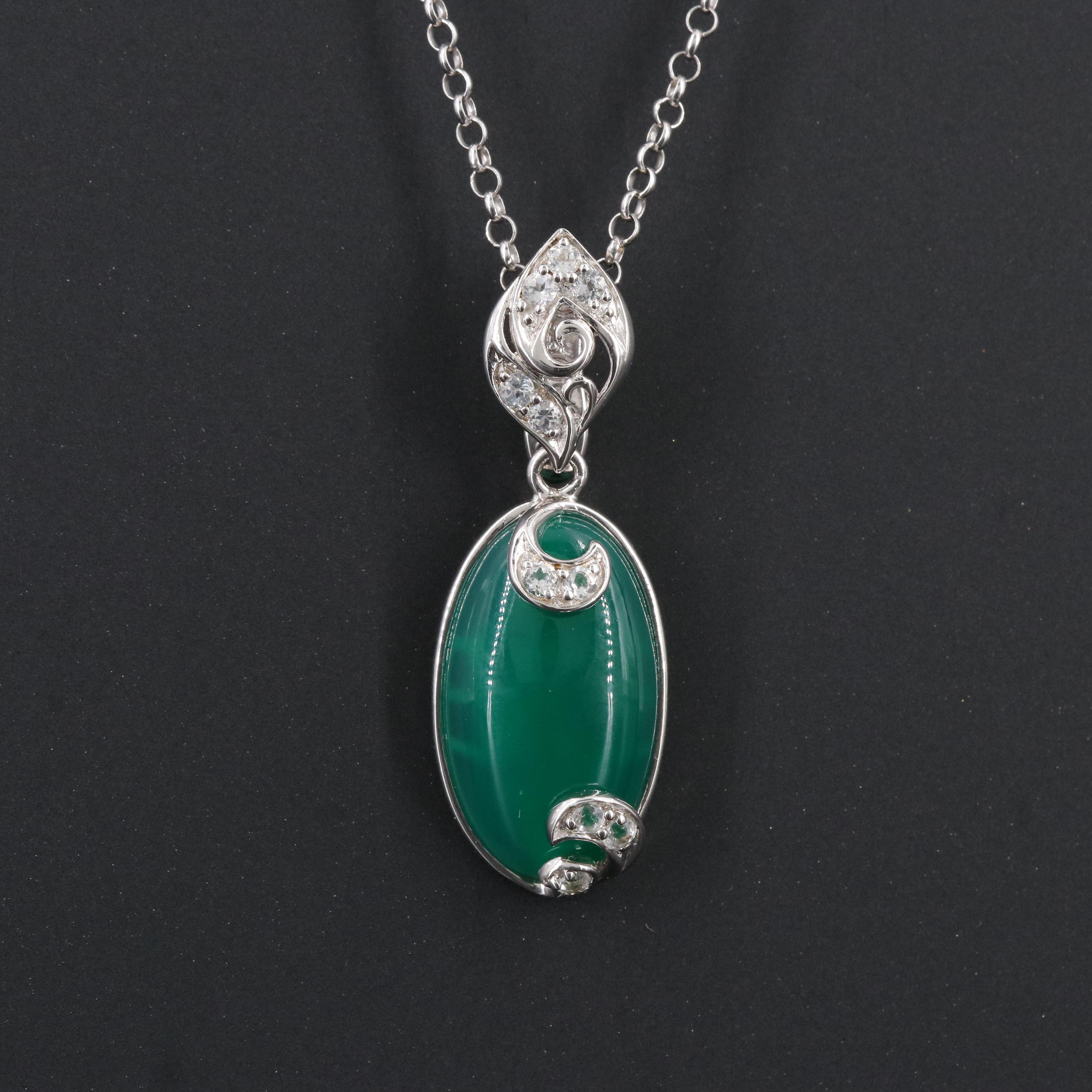 Sterling Chalcedony and White Topaz Enhancer Pendant Necklace