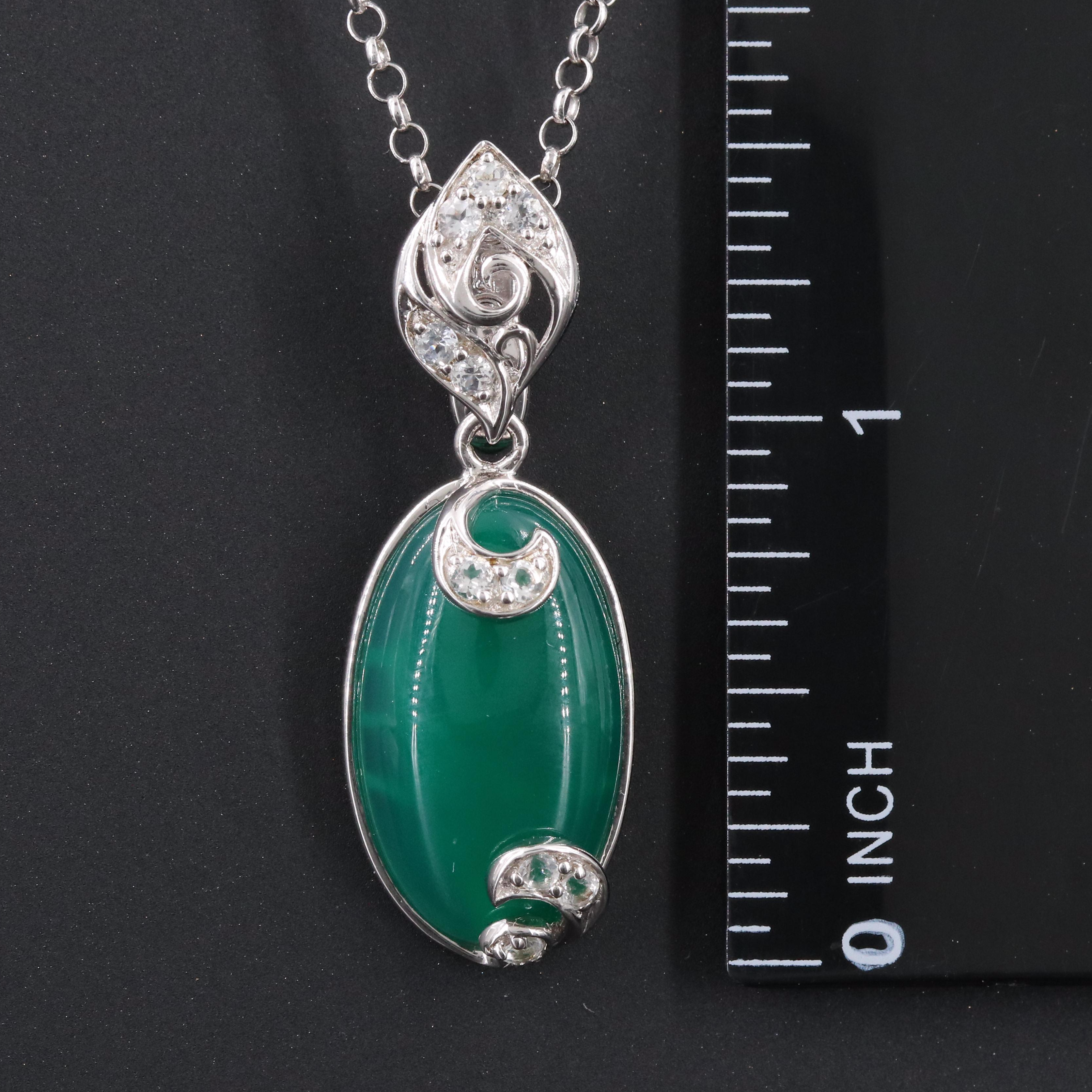 Sterling Chalcedony and White Topaz Enhancer Pendant Necklace