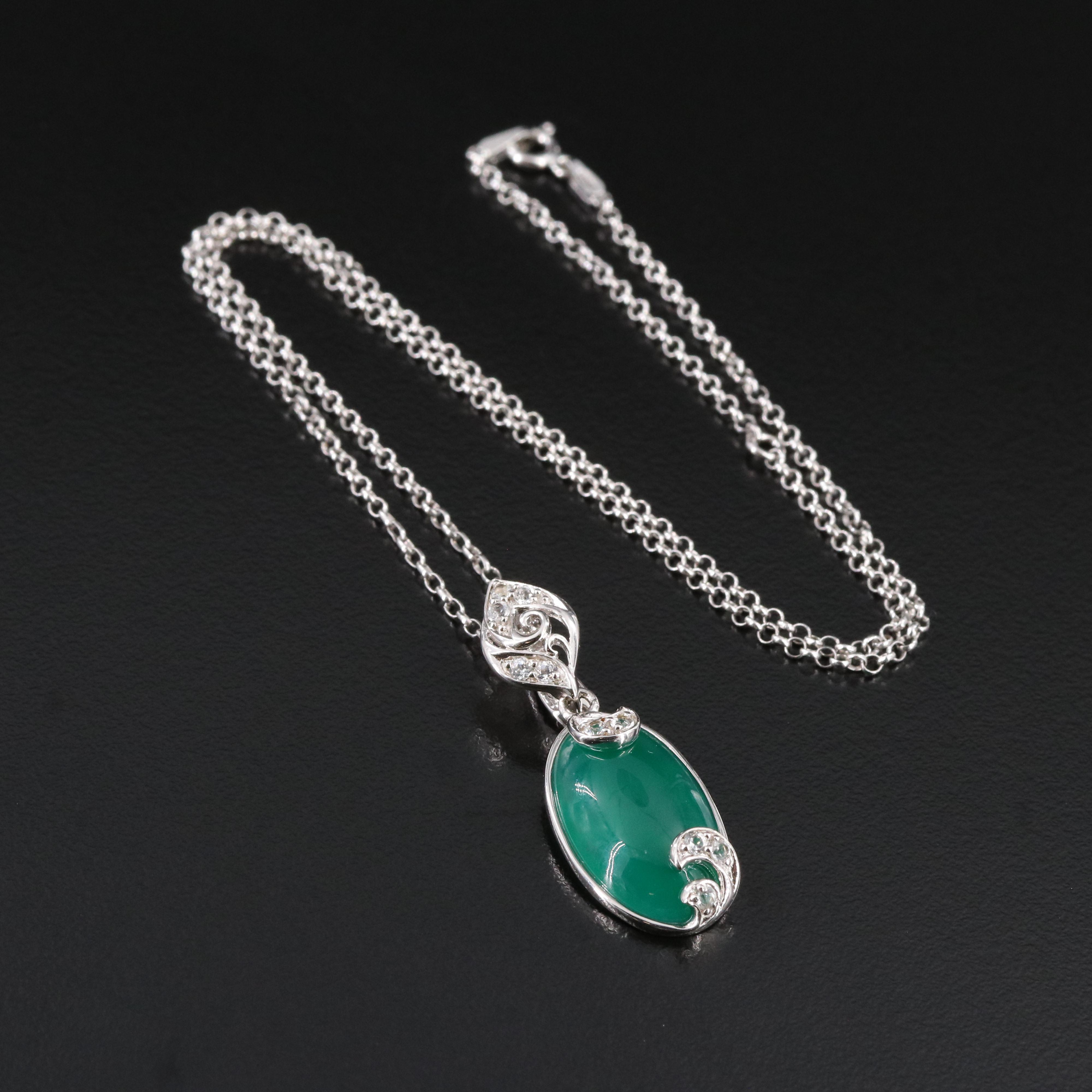 Sterling Chalcedony and White Topaz Enhancer Pendant Necklace