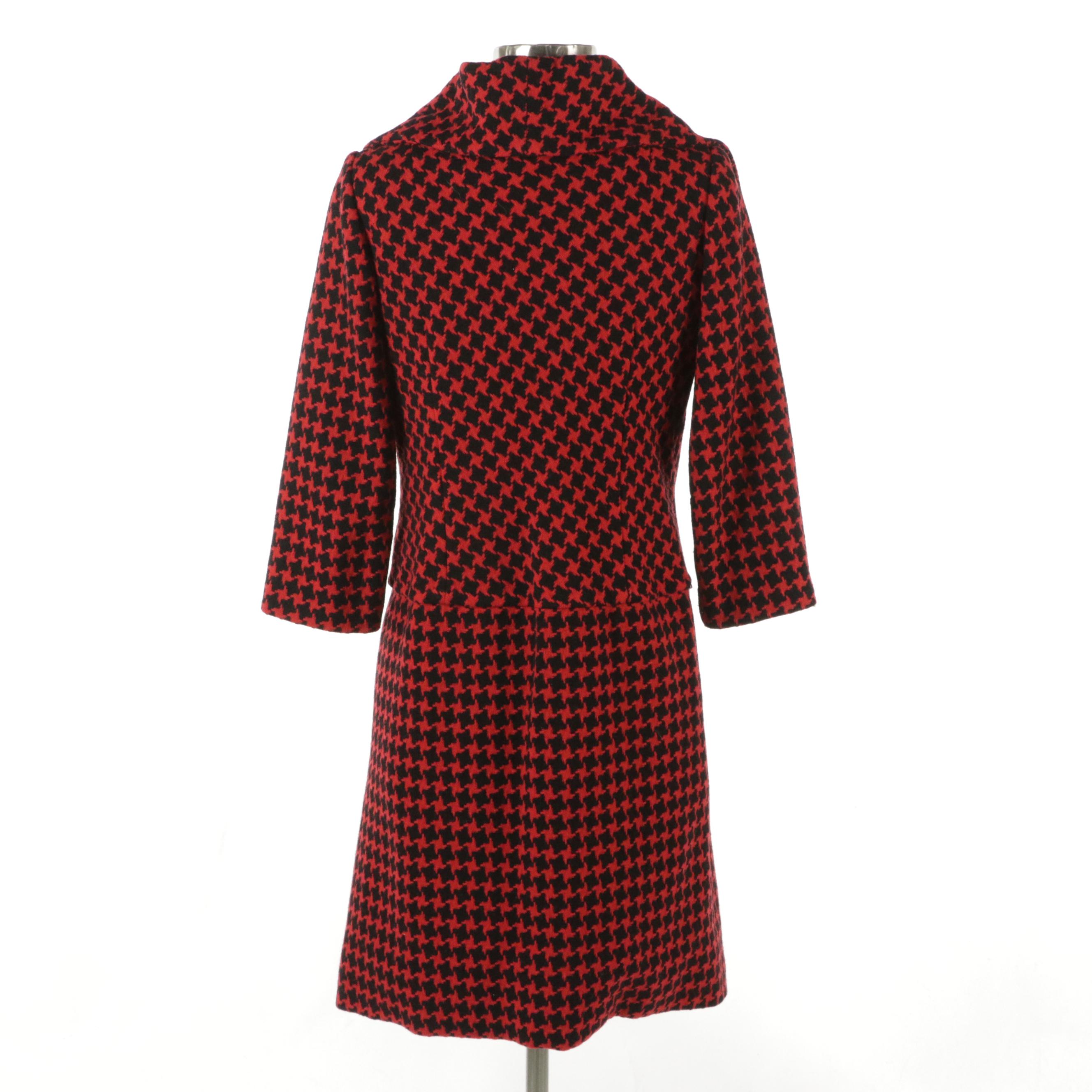 Don Loper Vintage Red and Black Wool Coat Dress with Leather Belt Detail