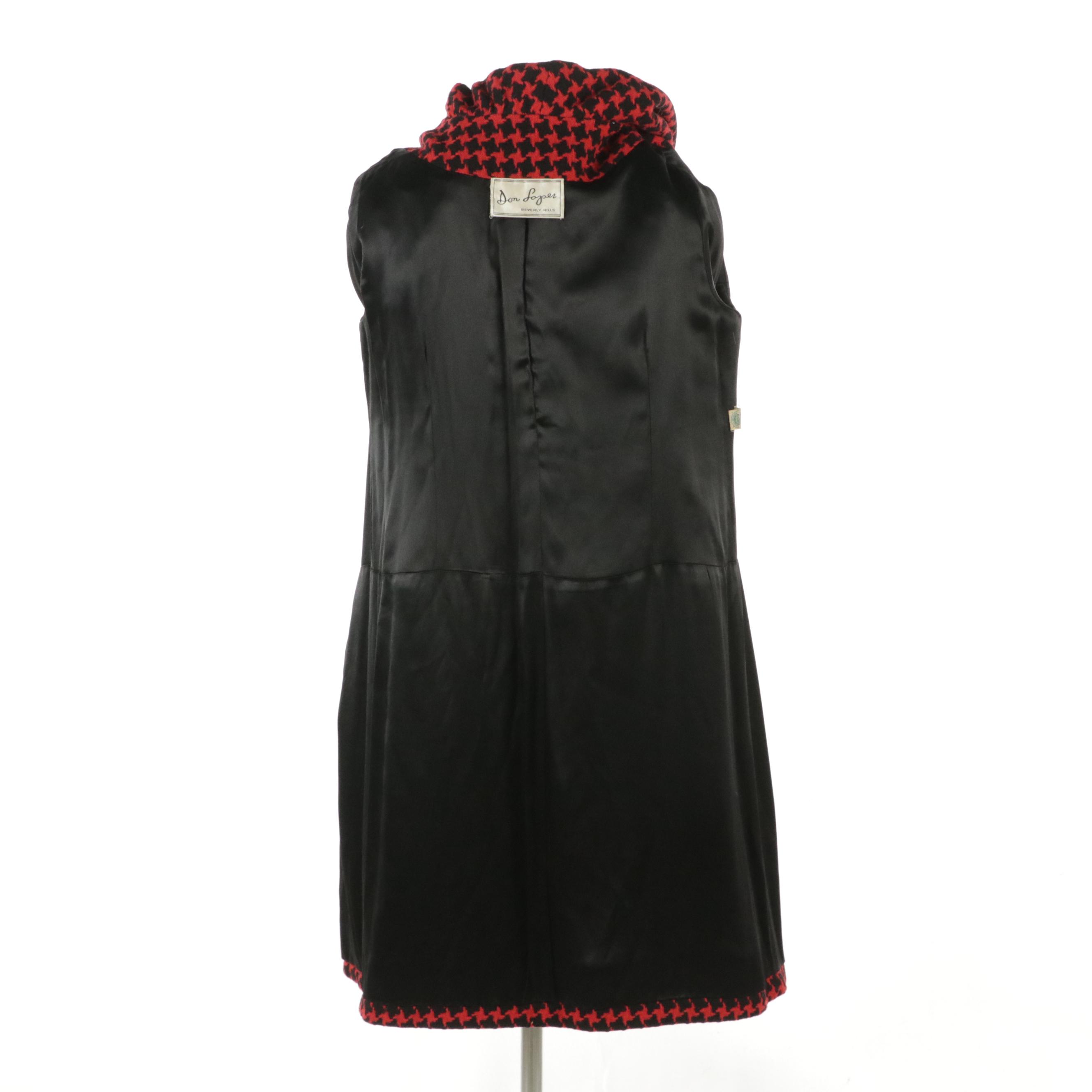 Don Loper Vintage Red and Black Wool Coat Dress with Leather Belt Detail