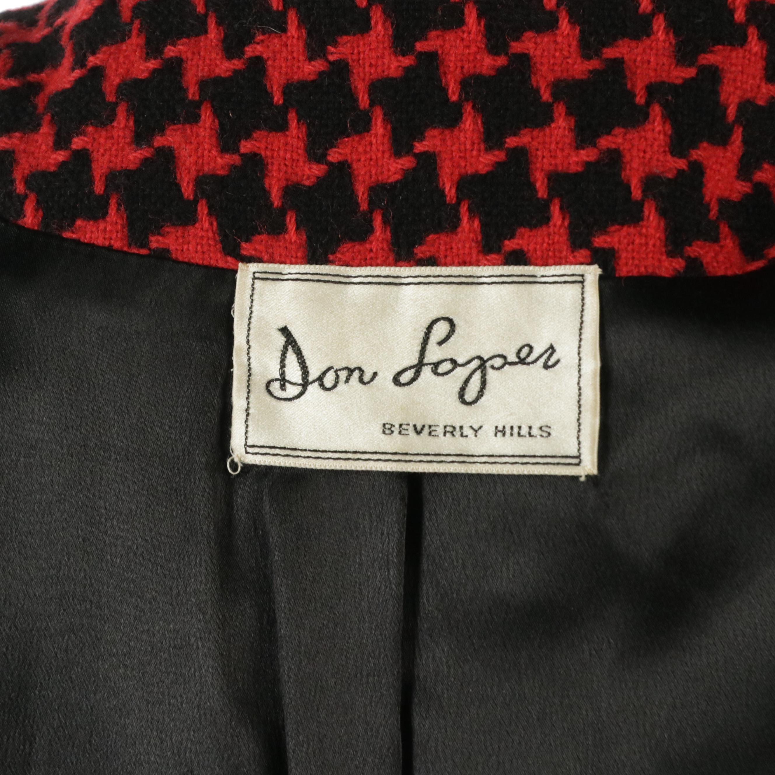 Don Loper Vintage Red and Black Wool Coat Dress with Leather Belt Detail