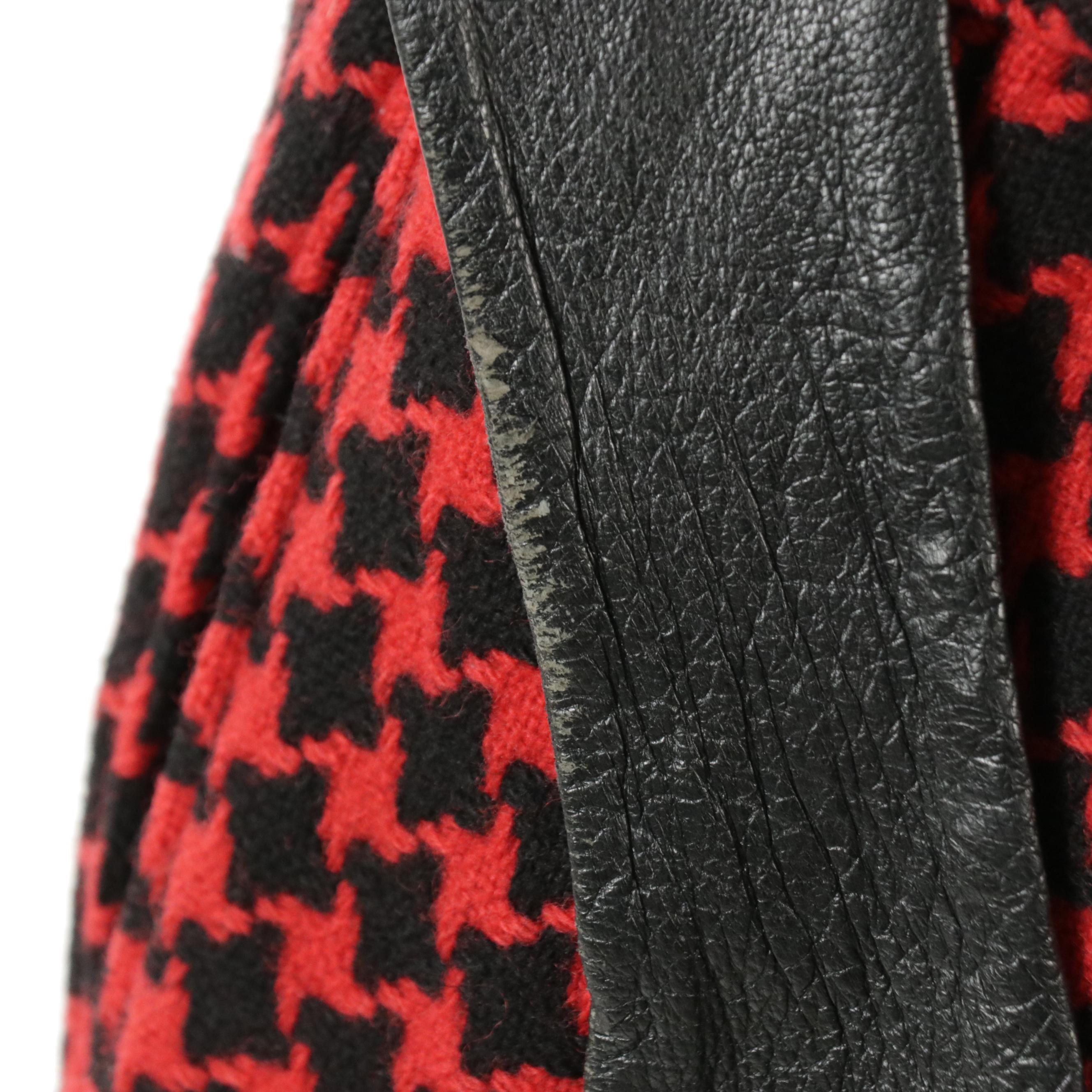 Don Loper Vintage Red and Black Wool Coat Dress with Leather Belt Detail