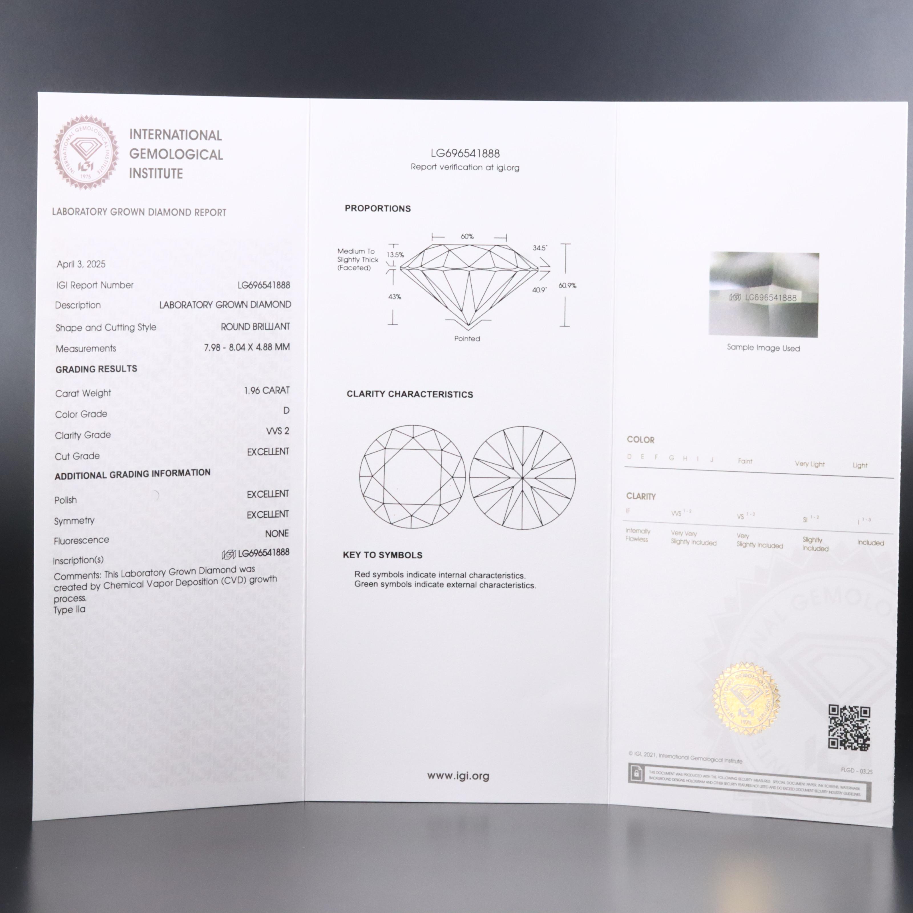 18K 2.26 CTW Lab Grown Diamond Ring with IGI Report