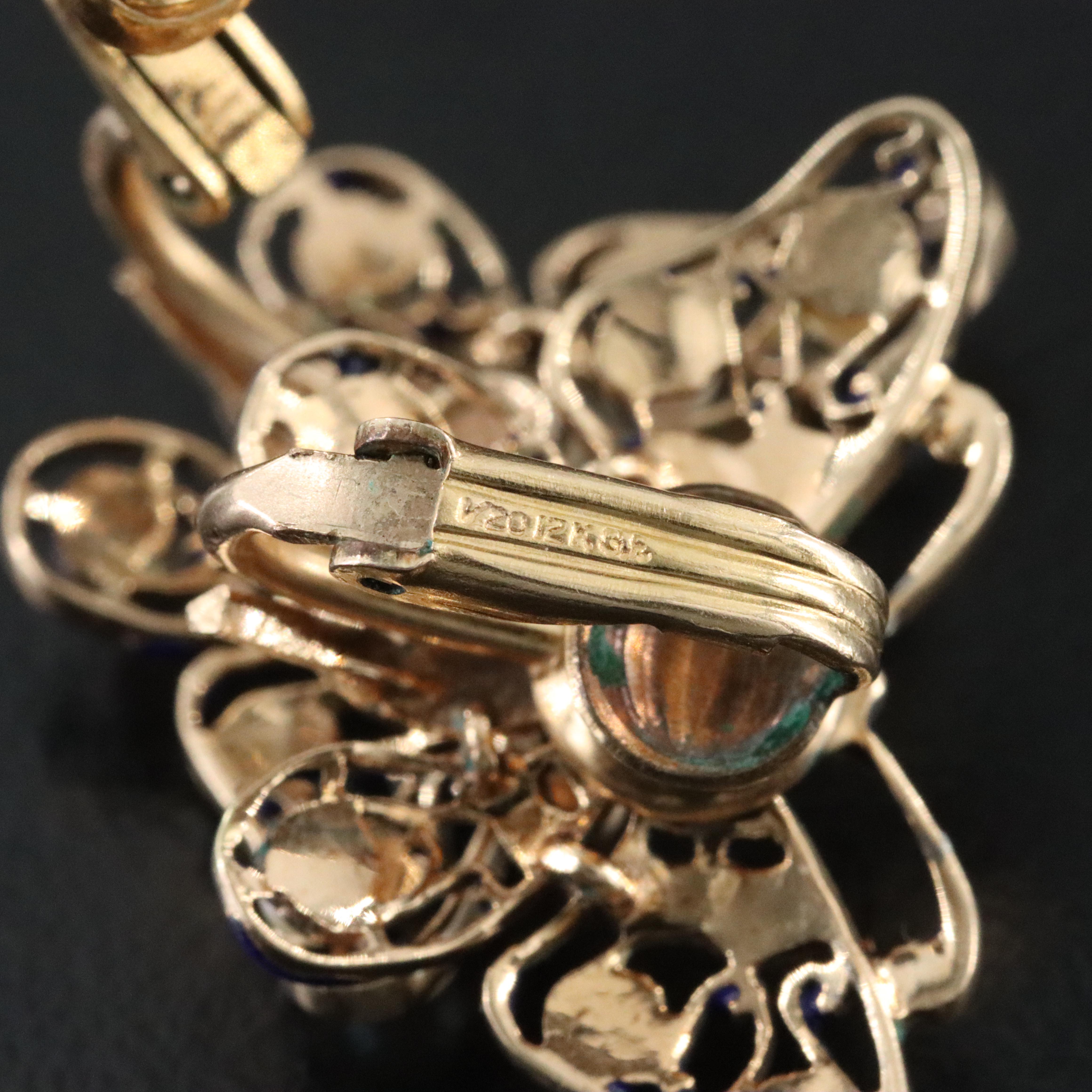 Antique 14K Diamond, Pearl and Enamel Butterfly Earrings