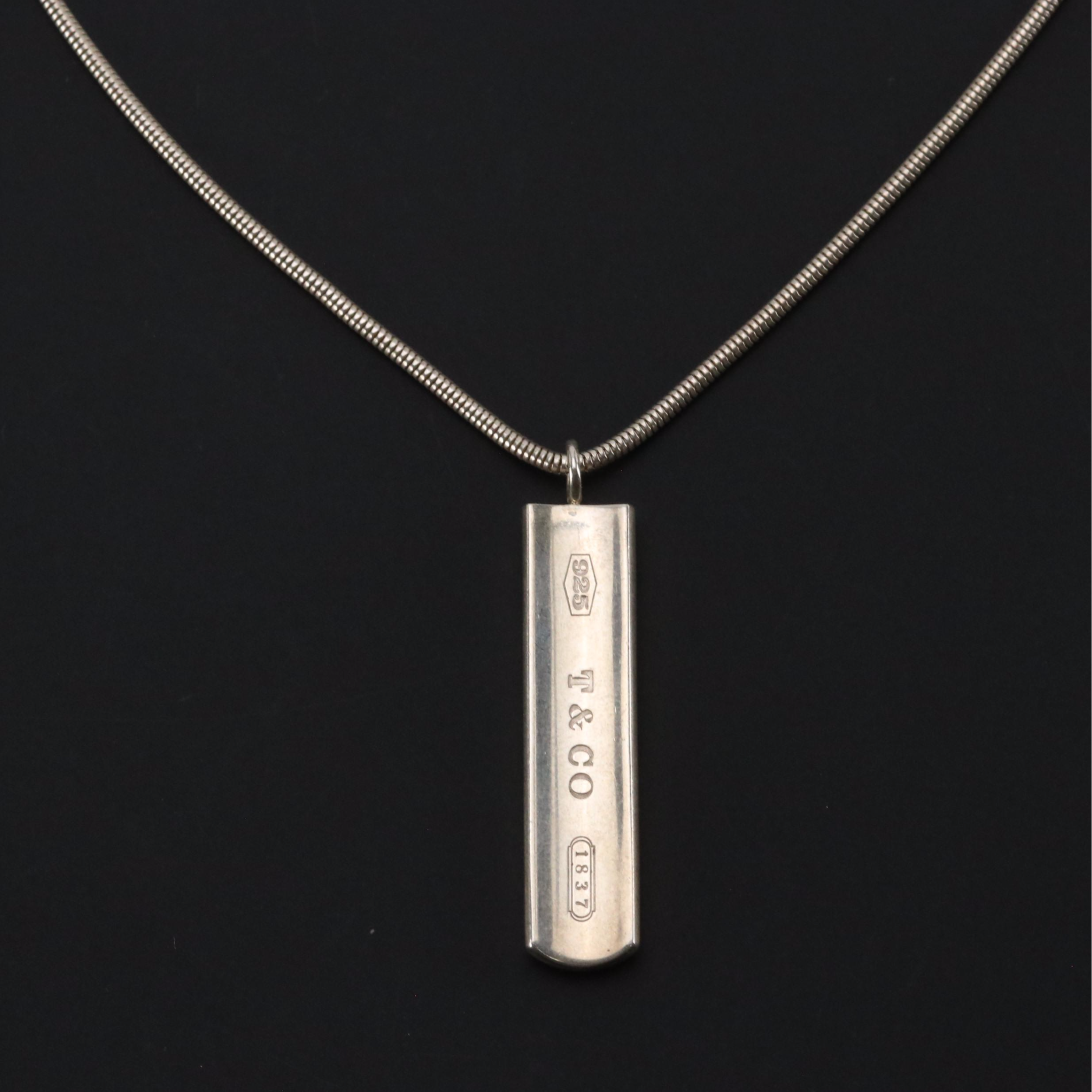 Tiffany & Co. Sterling T & Co. 1837 Bar Pendant Necklace