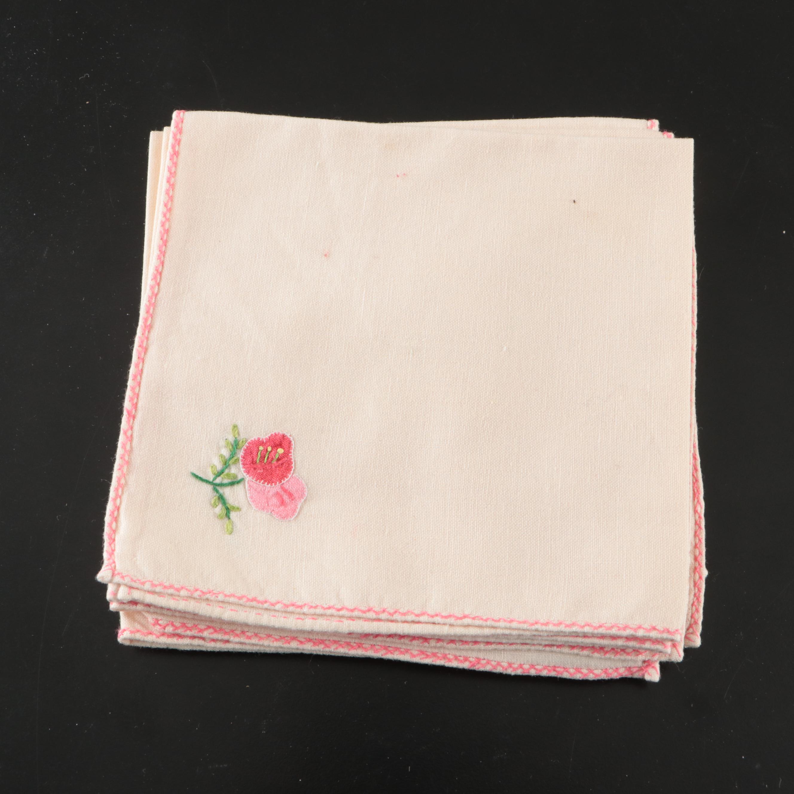 Hand-Embroidered, Applique, and Other Floral Napkins with Vintage Ephemera