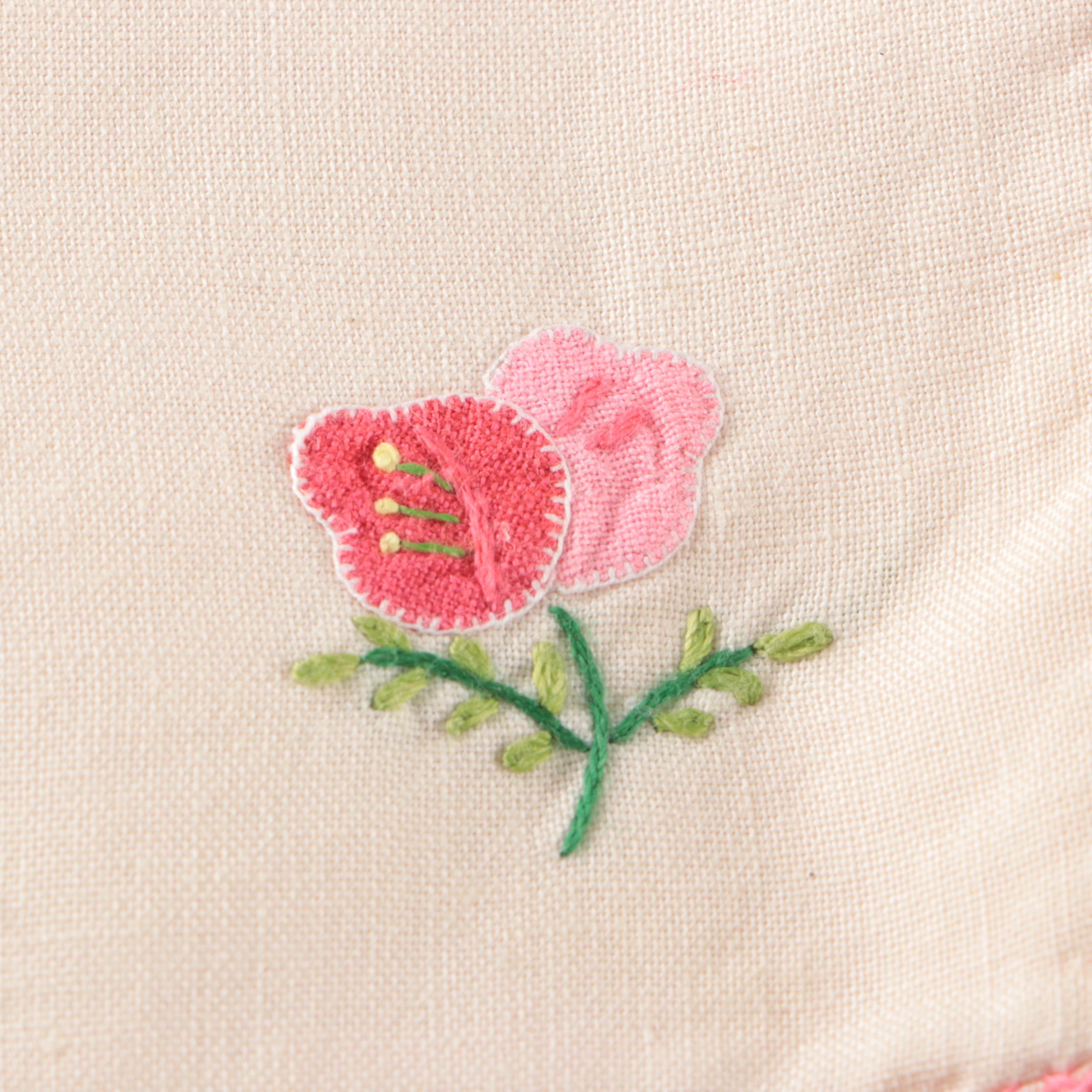 Hand-Embroidered, Applique, and Other Floral Napkins with Vintage Ephemera