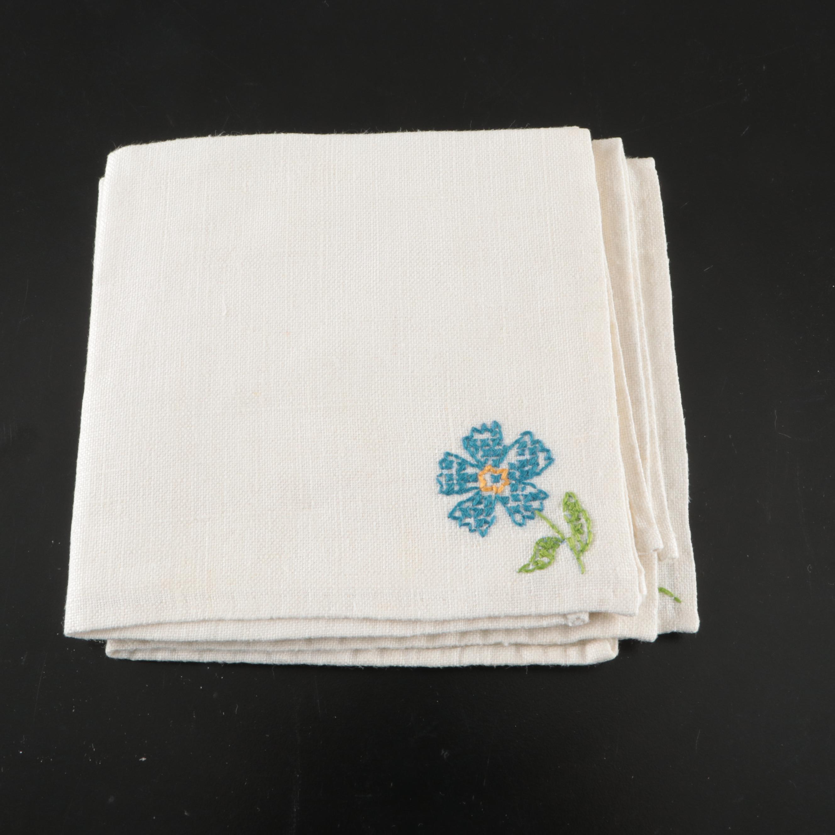 Hand-Embroidered, Applique, and Other Floral Napkins with Vintage Ephemera