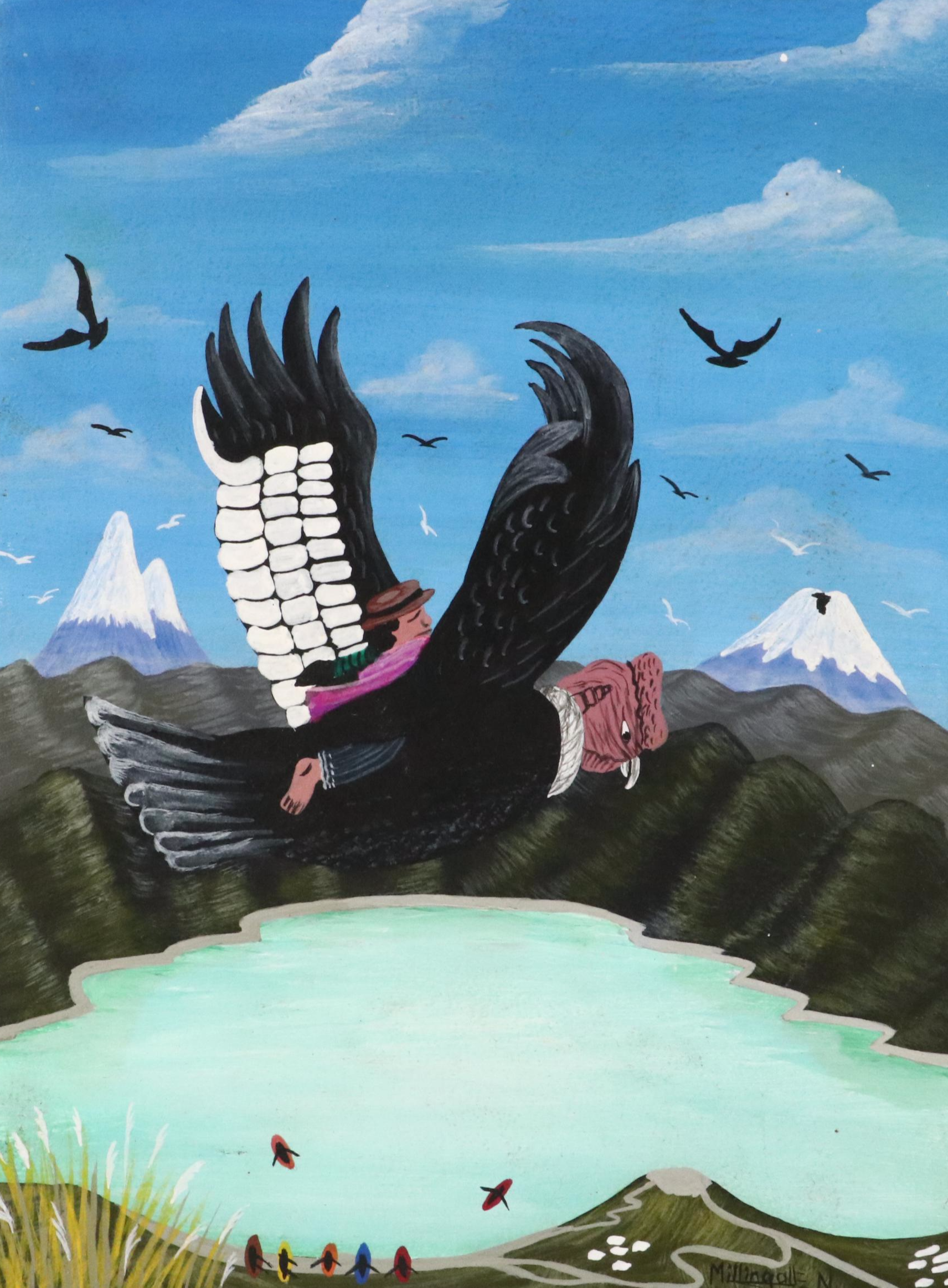 Stylized Fantasy Landscape Acrylic Painting on Hide