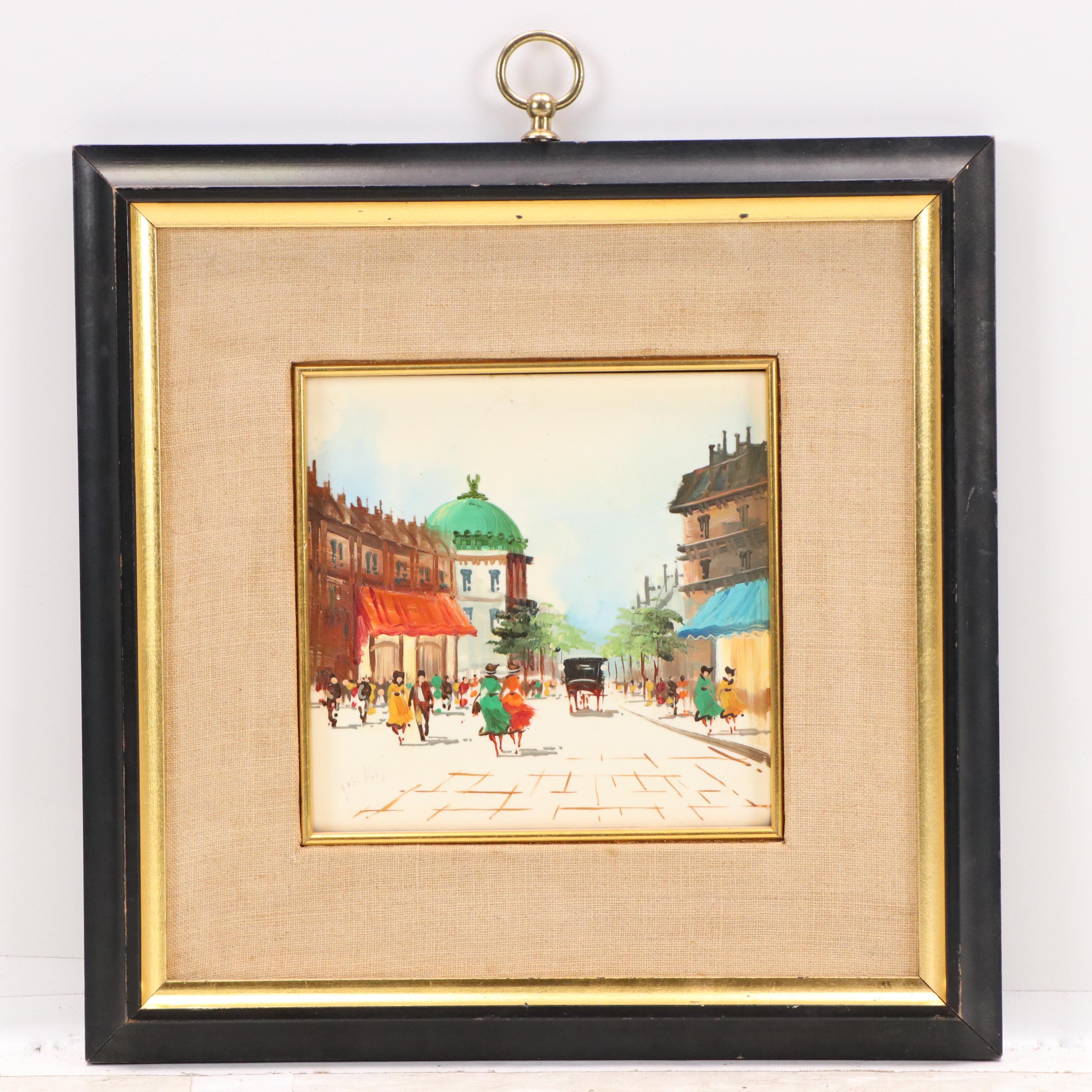 Sungott Art Studios Hand-Painted Porcelain Tiles of Parisian Street Scenes