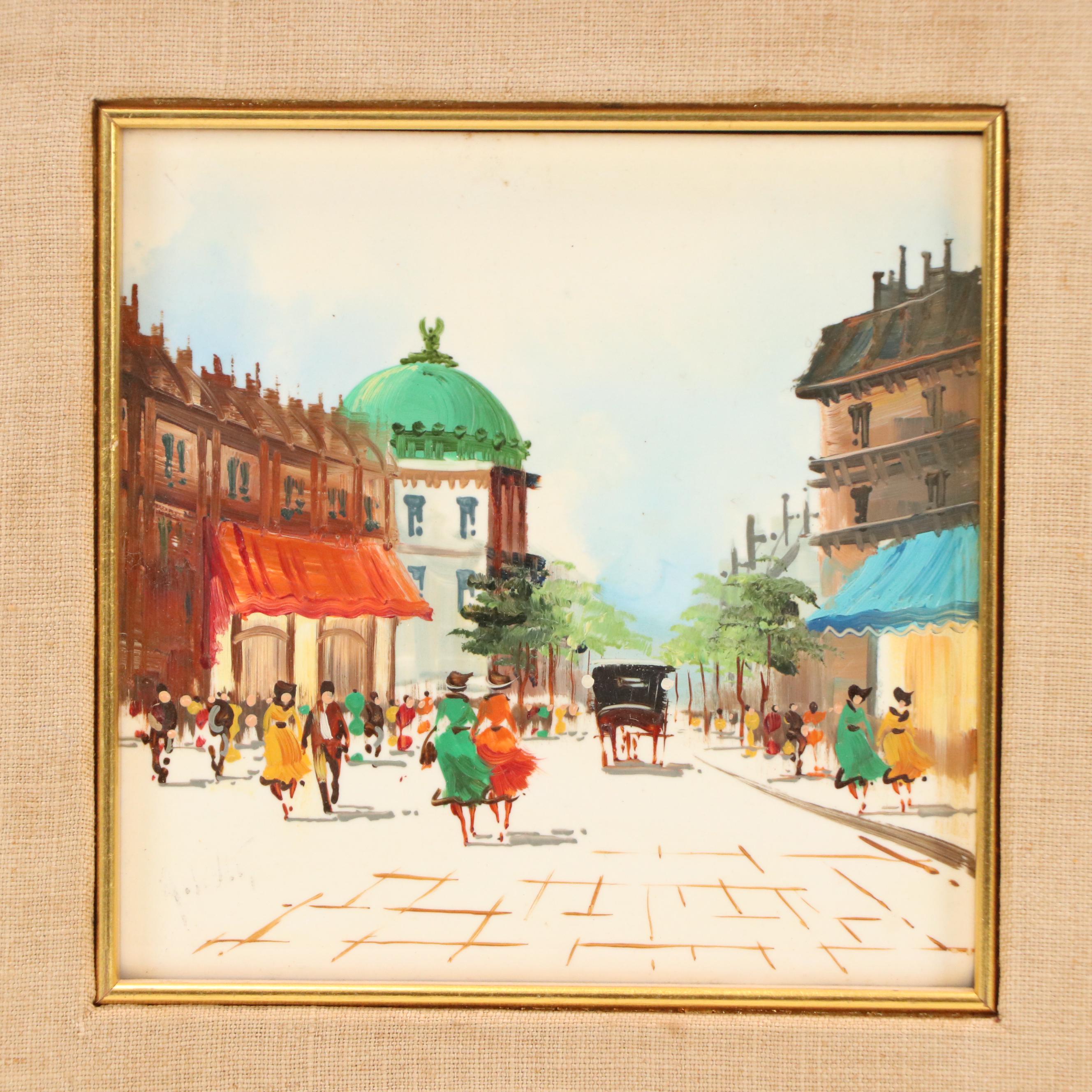 Sungott Art Studios Hand-Painted Porcelain Tiles of Parisian Street Scenes