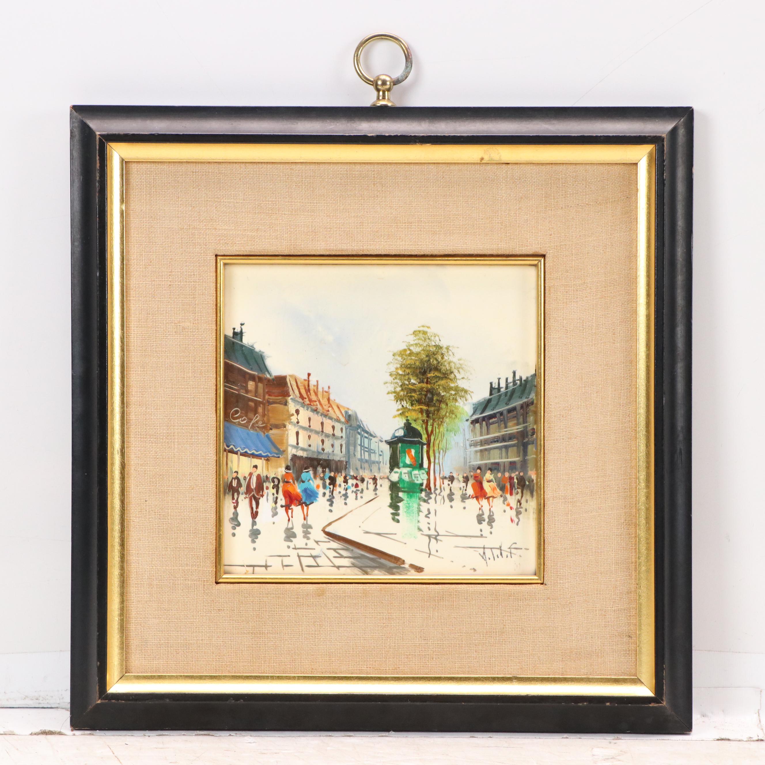 Sungott Art Studios Hand-Painted Porcelain Tiles of Parisian Street Scenes