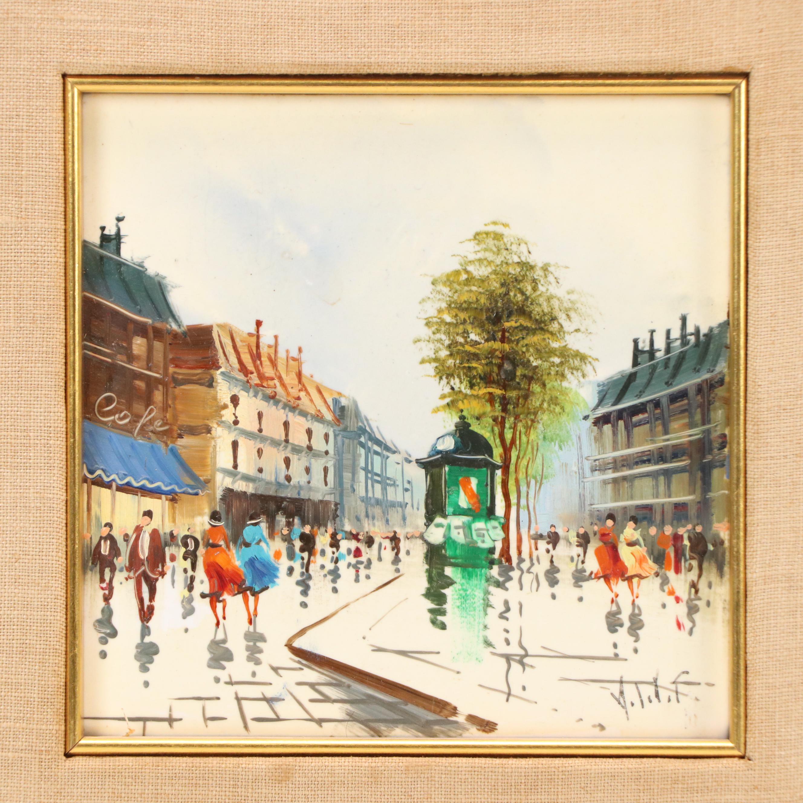 Sungott Art Studios Hand-Painted Porcelain Tiles of Parisian Street Scenes