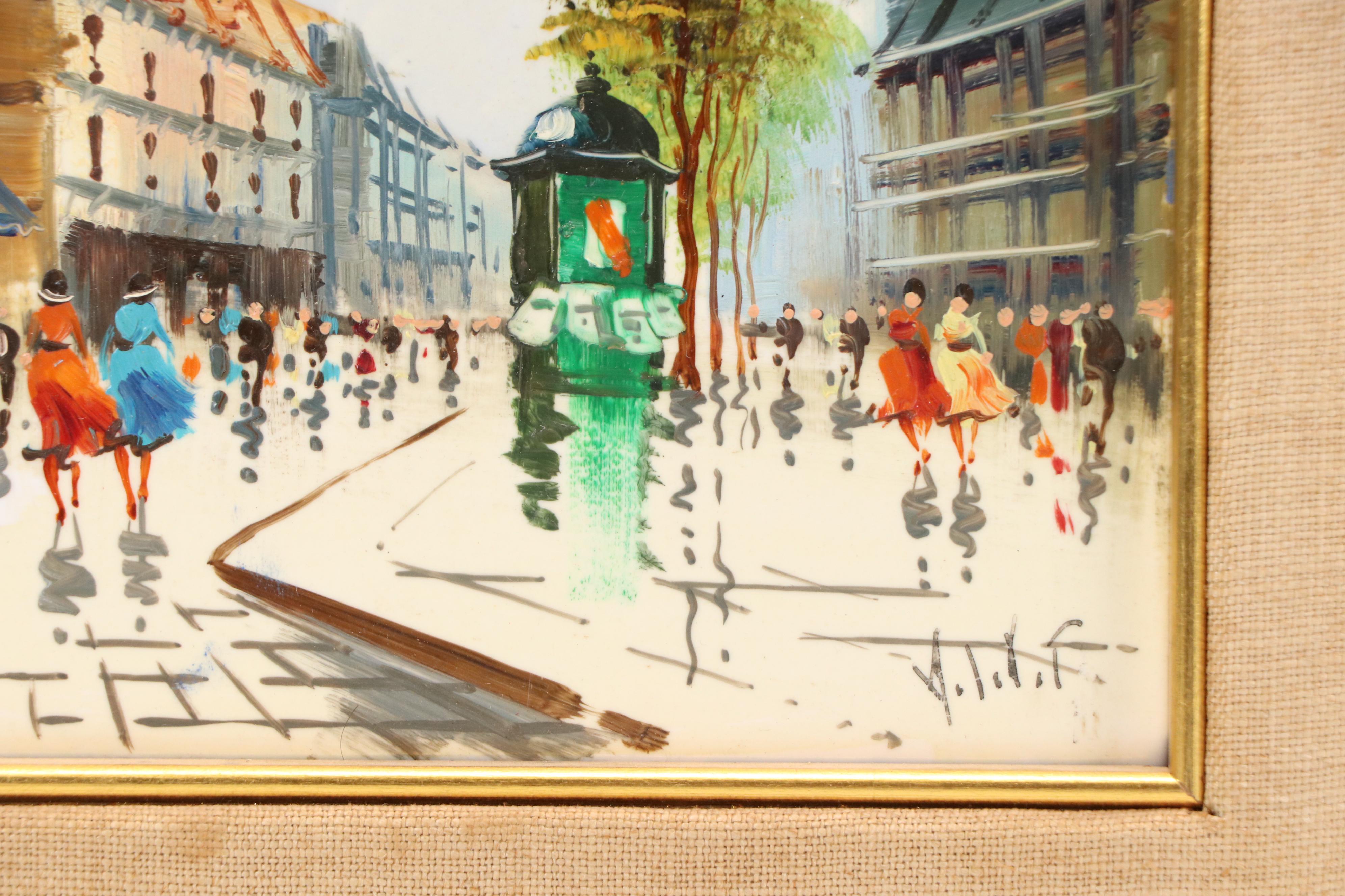Sungott Art Studios Hand-Painted Porcelain Tiles of Parisian Street Scenes