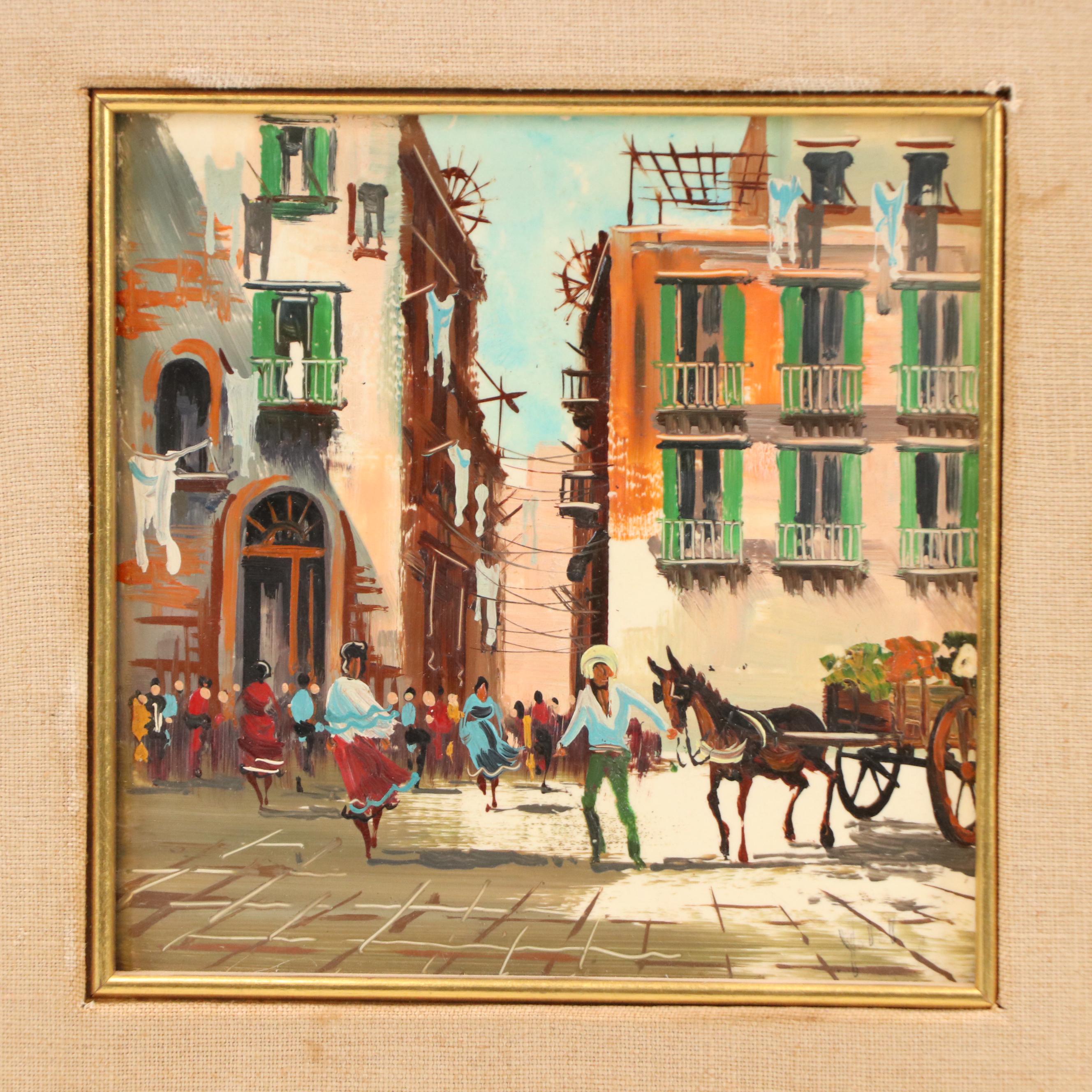 Sungott Art Studios Hand-Painted Porcelain Tiles of Parisian Street Scenes