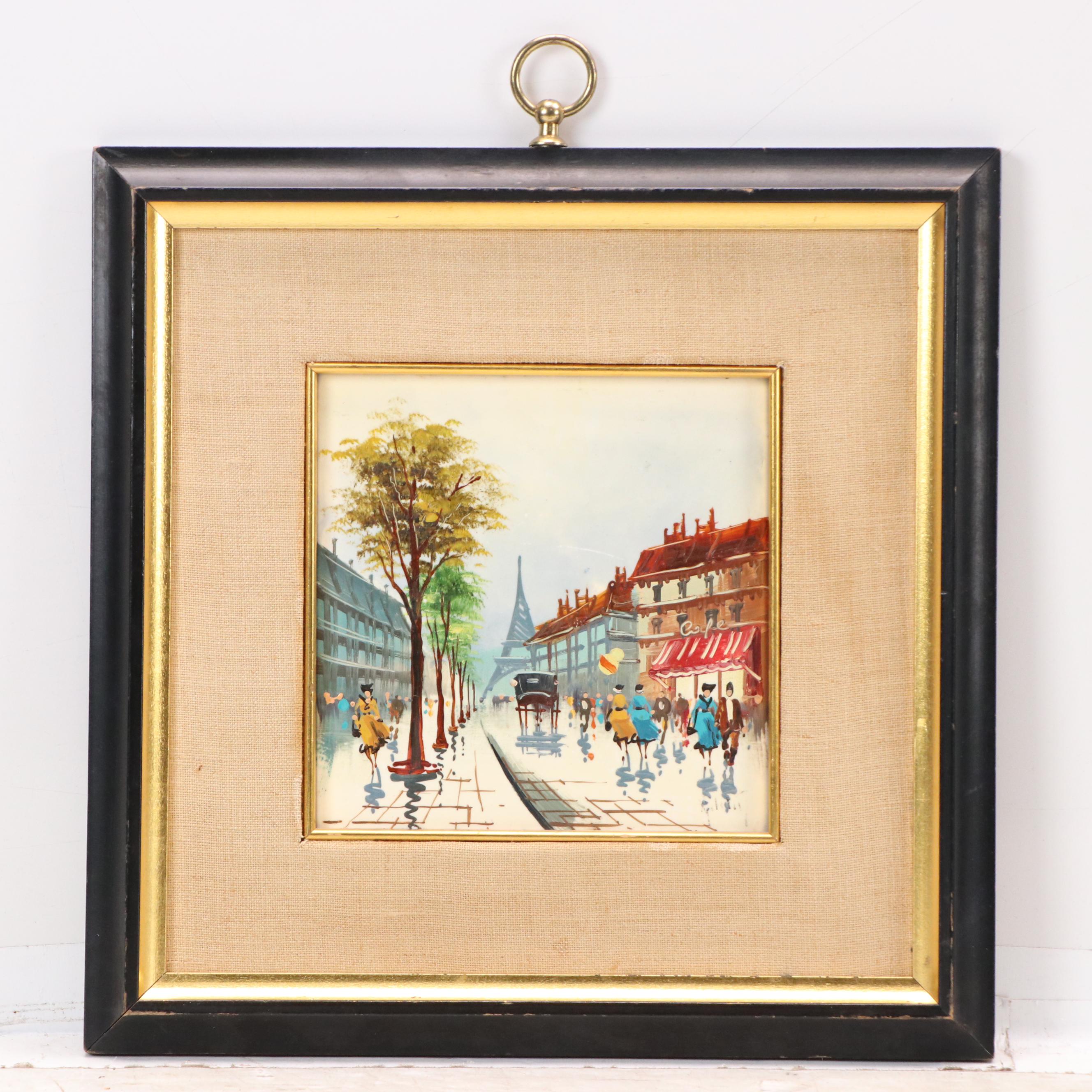 Sungott Art Studios Hand-Painted Porcelain Tiles of Parisian Street Scenes