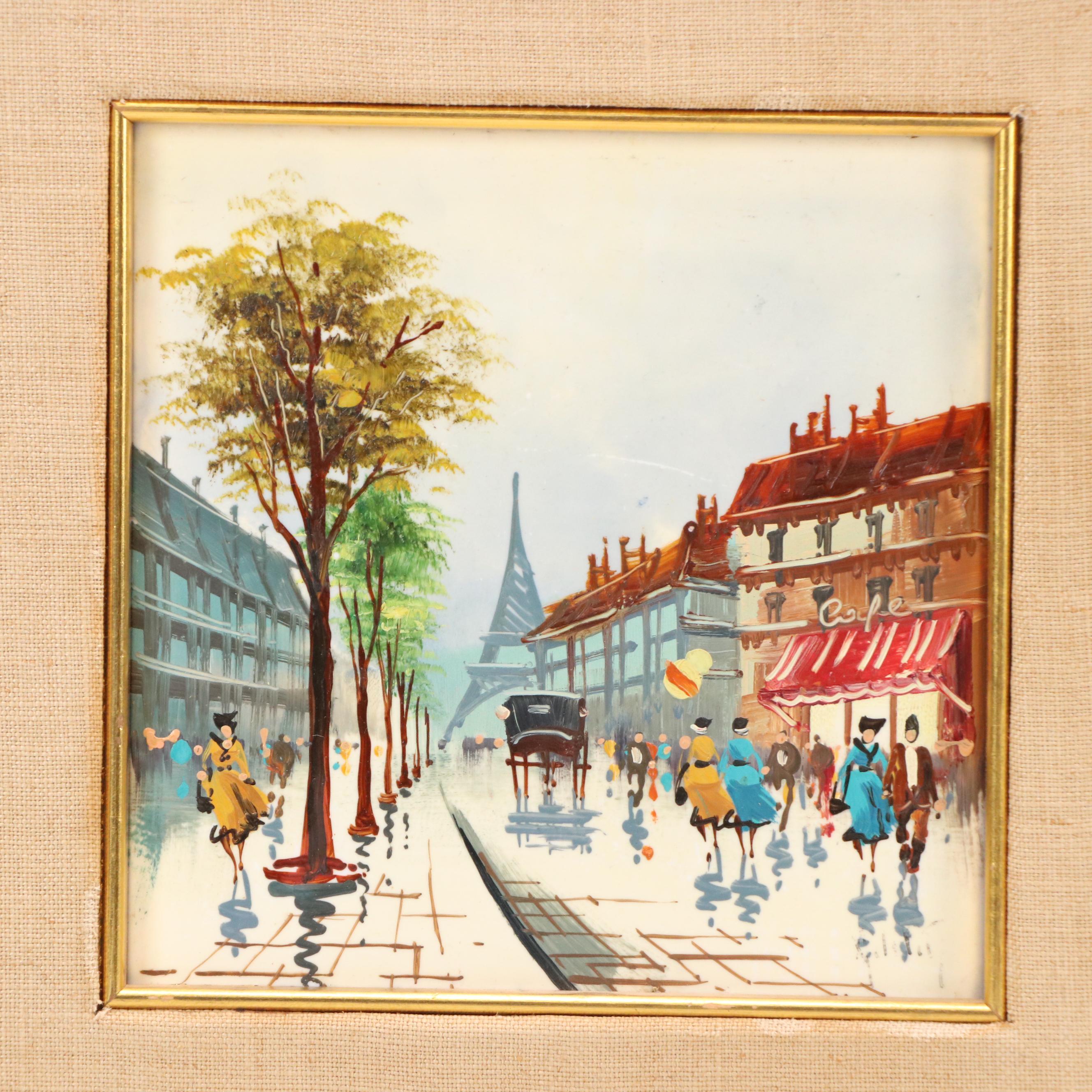 Sungott Art Studios Hand-Painted Porcelain Tiles of Parisian Street Scenes