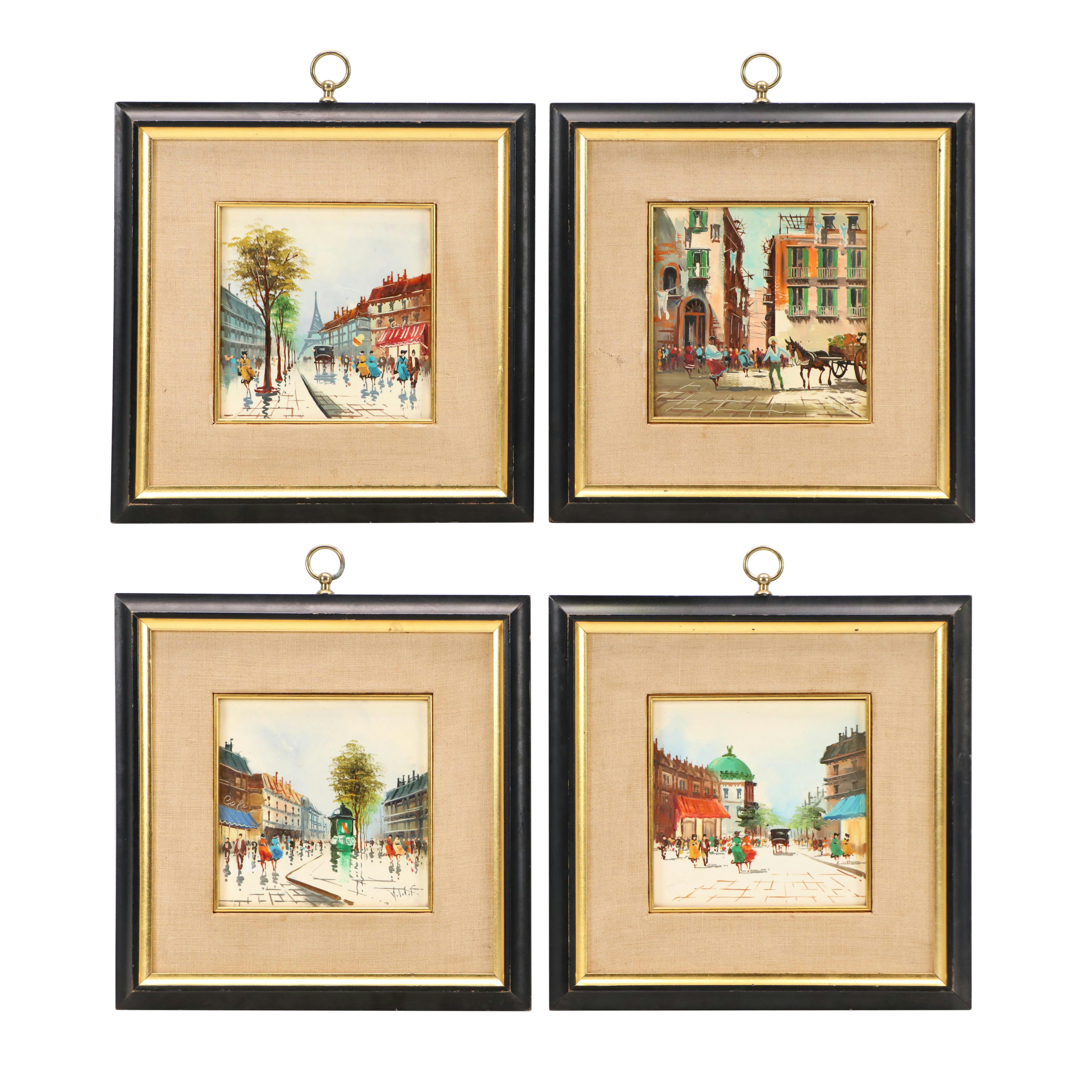 Sungott Art Studios Hand-Painted Porcelain Tiles of Parisian Street Scenes