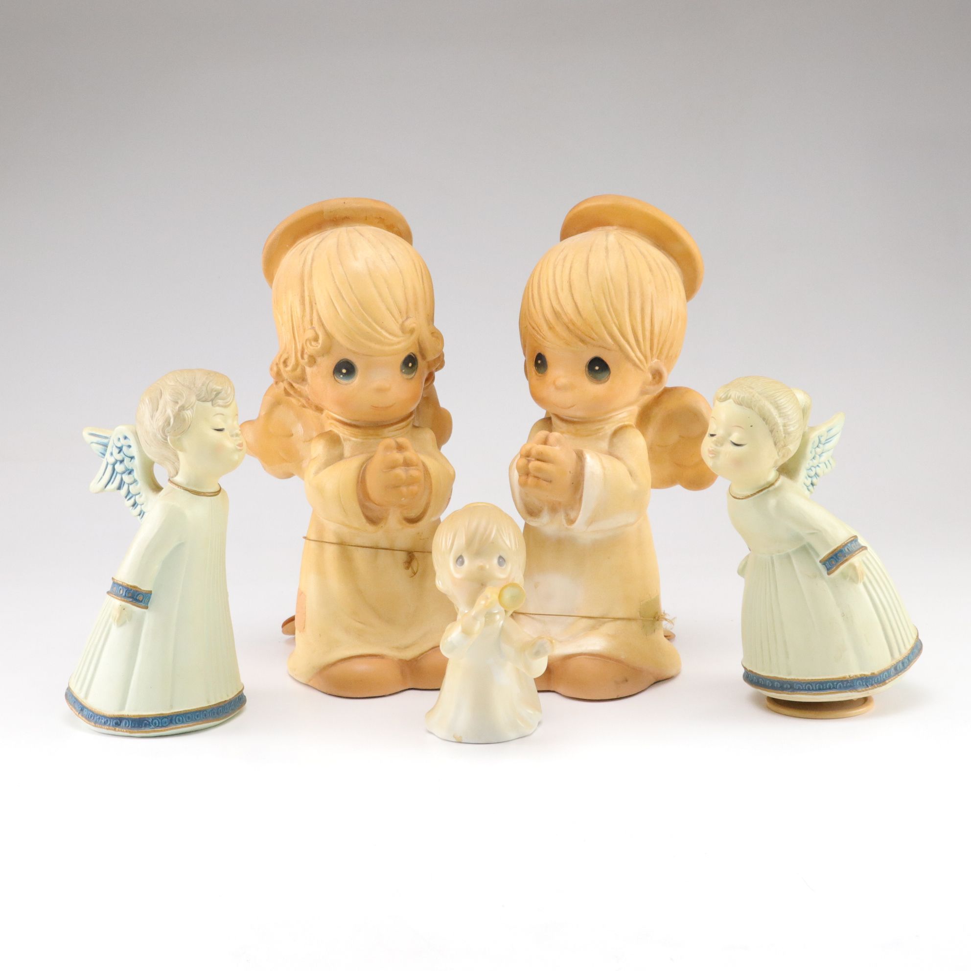 Precious Moments Angel Statues with Japanese Chalkware Kissing Angels
