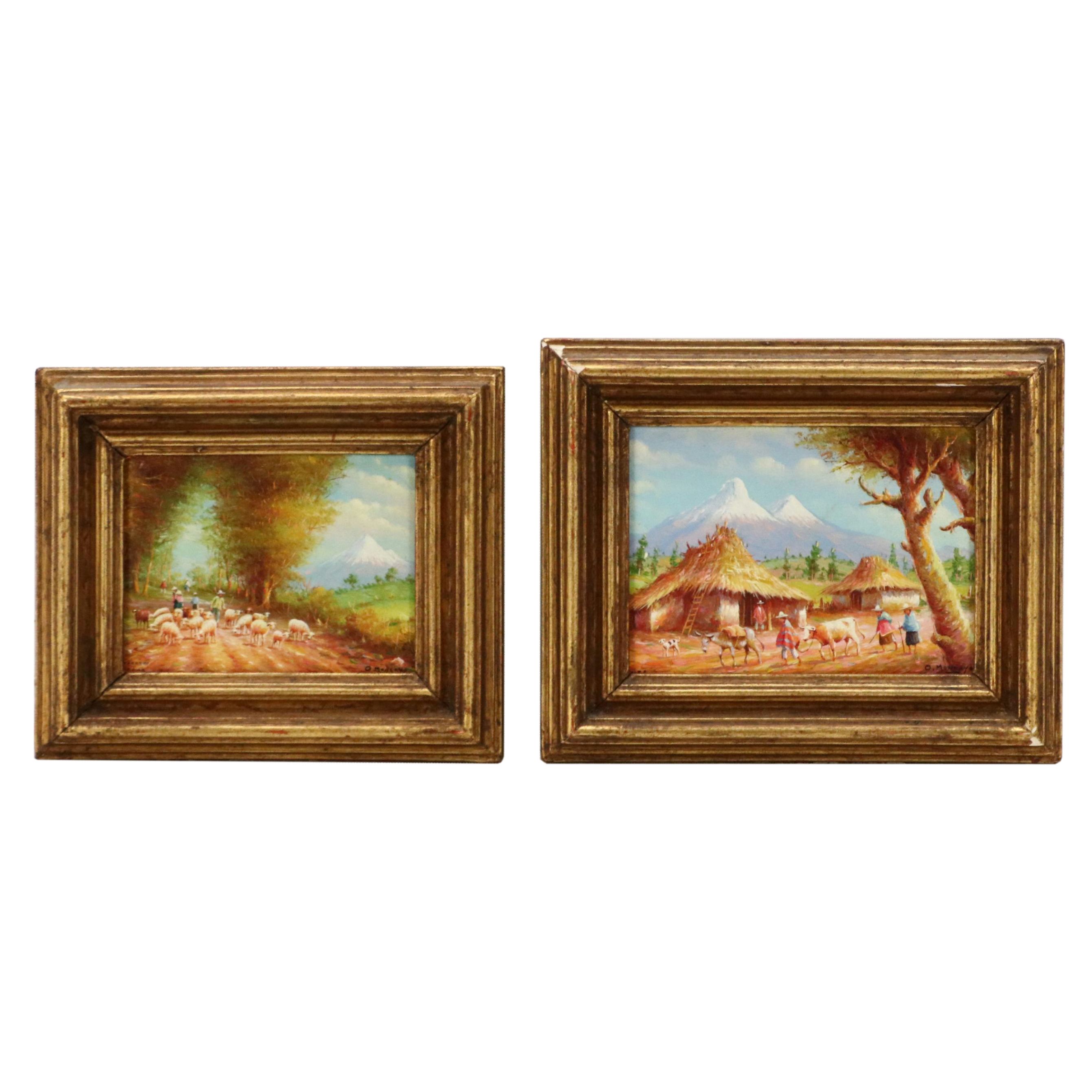 Oswaldo Moncayo Ecuadorian Landscape Oil Paintings, Mid-20th Century