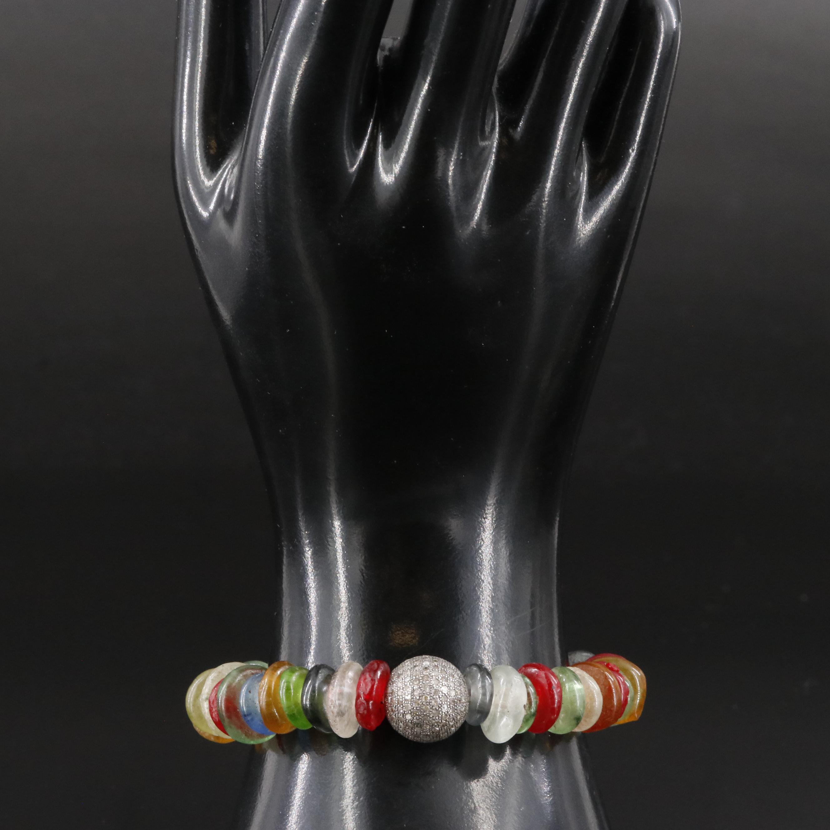 Dutch Dogon Trade Beads, Diamond and Sterling Bracelet Attributed to Sheryl Lowe