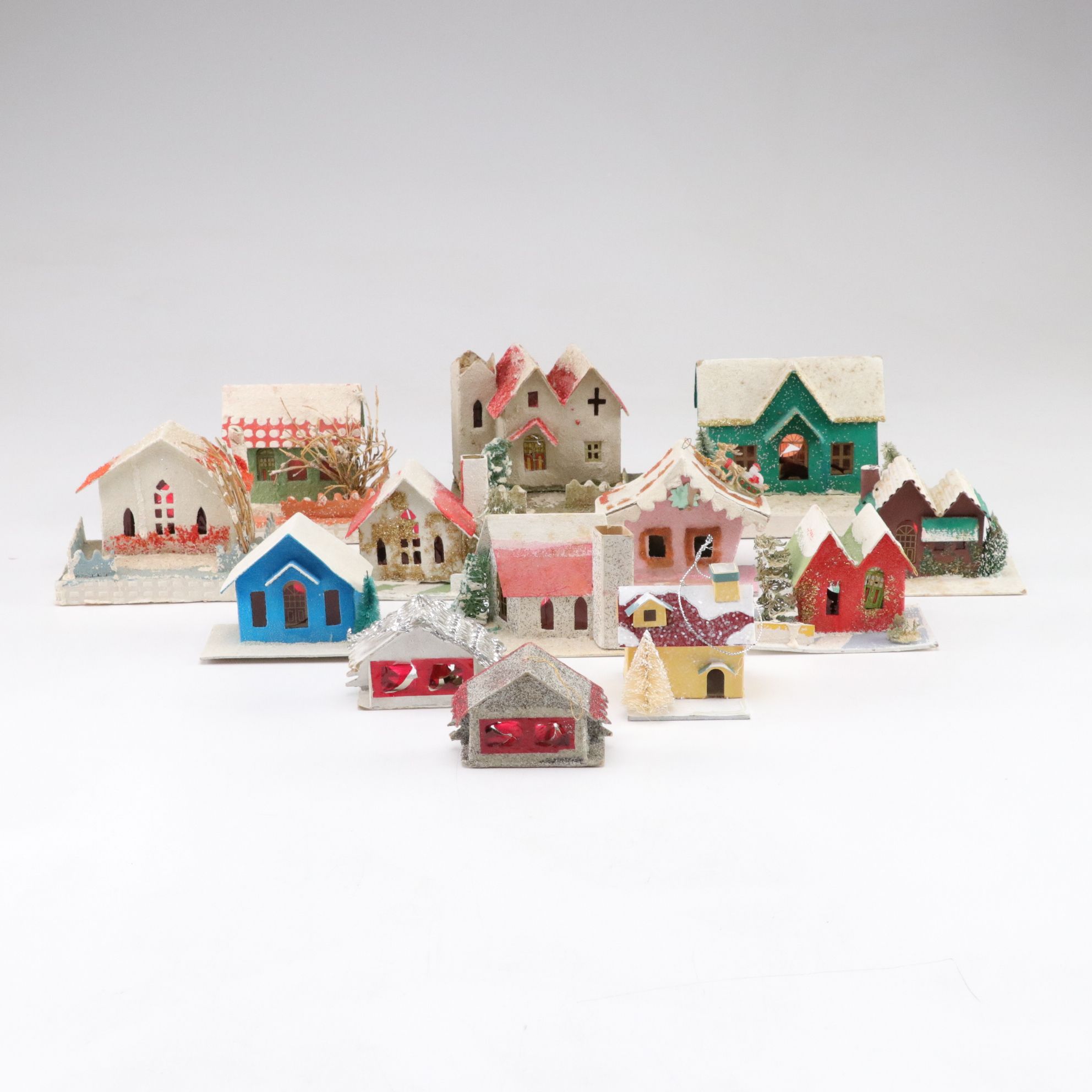Japanese Putz Christmas Village Houses, Mid-Late 20th C.