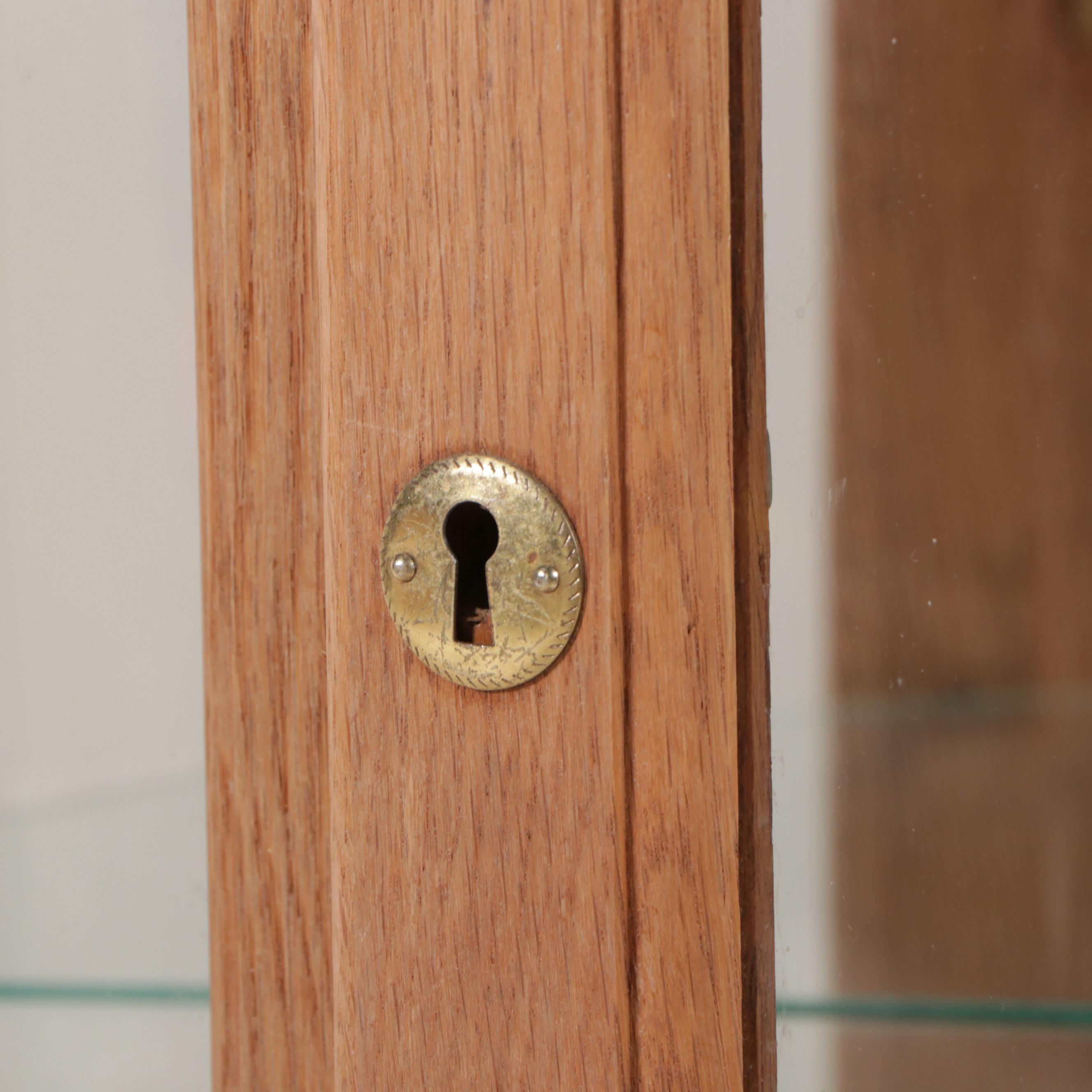 Victorian Style Oak and Glass Display Cabinet, Late 20th Century
