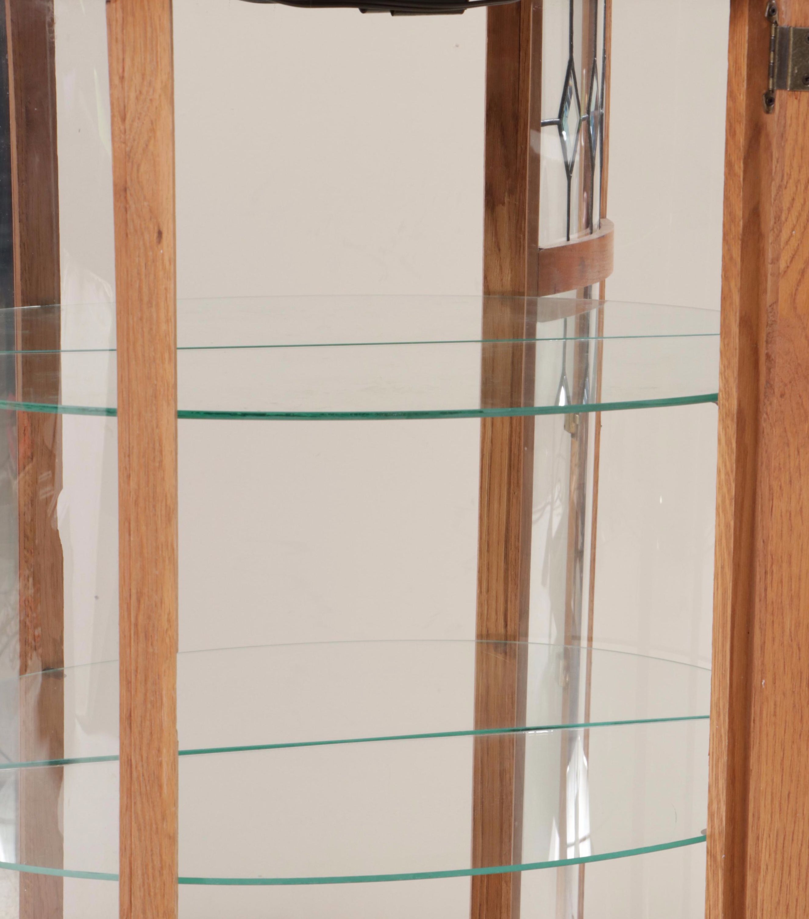 Victorian Style Oak and Glass Display Cabinet, Late 20th Century