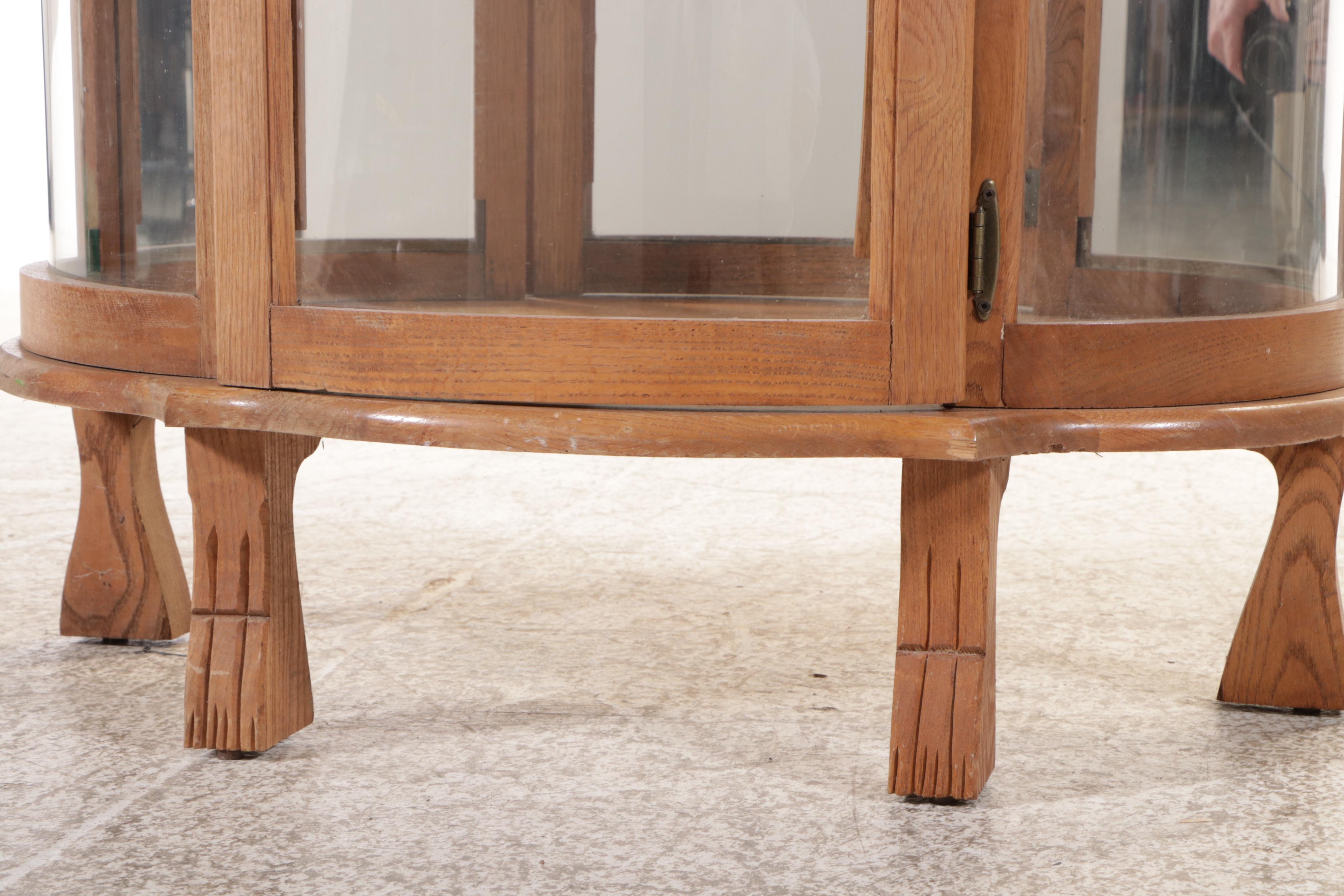 Victorian Style Oak and Glass Display Cabinet, Late 20th Century