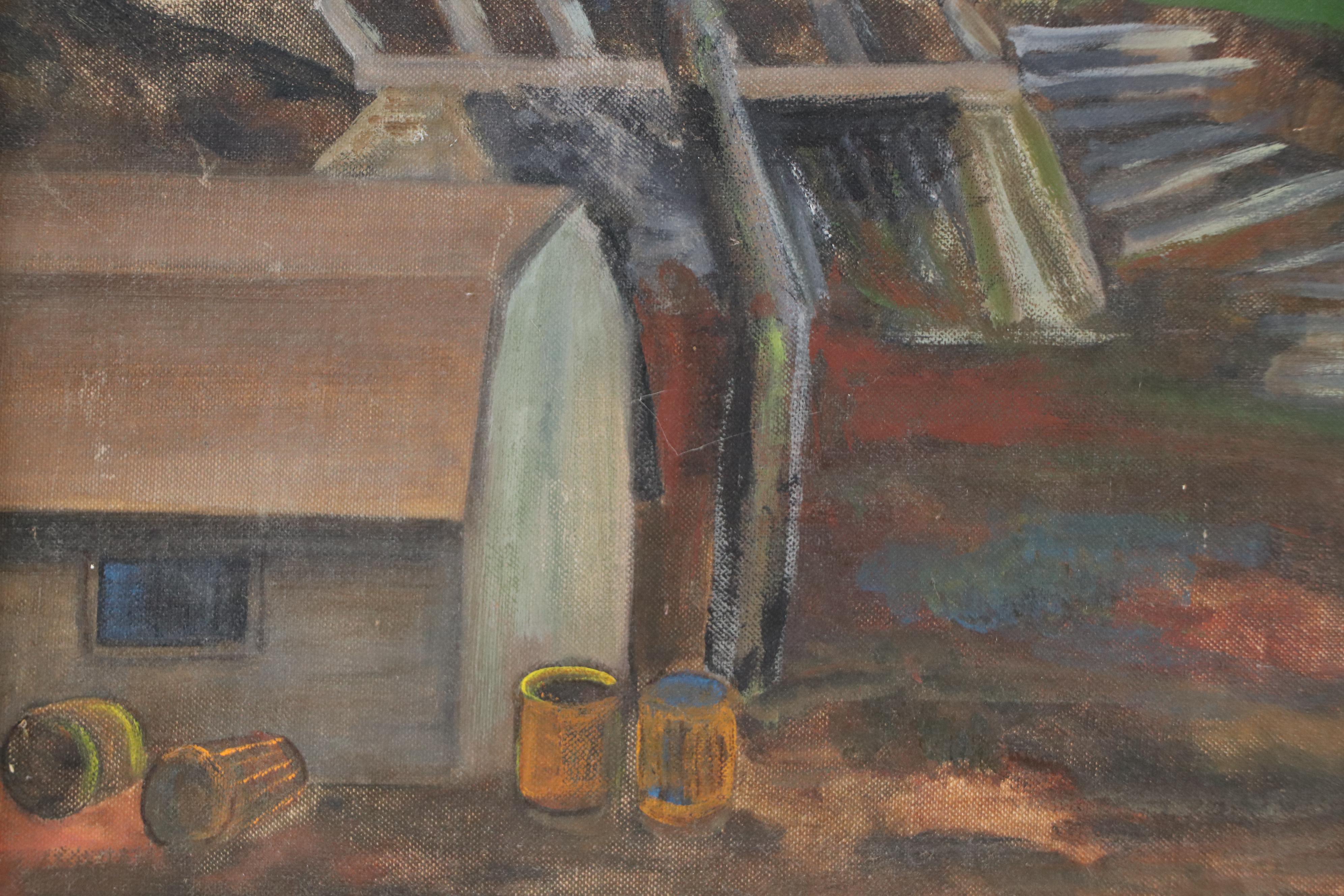 American School Oil Painting of Rural Buildings, 20th Century
