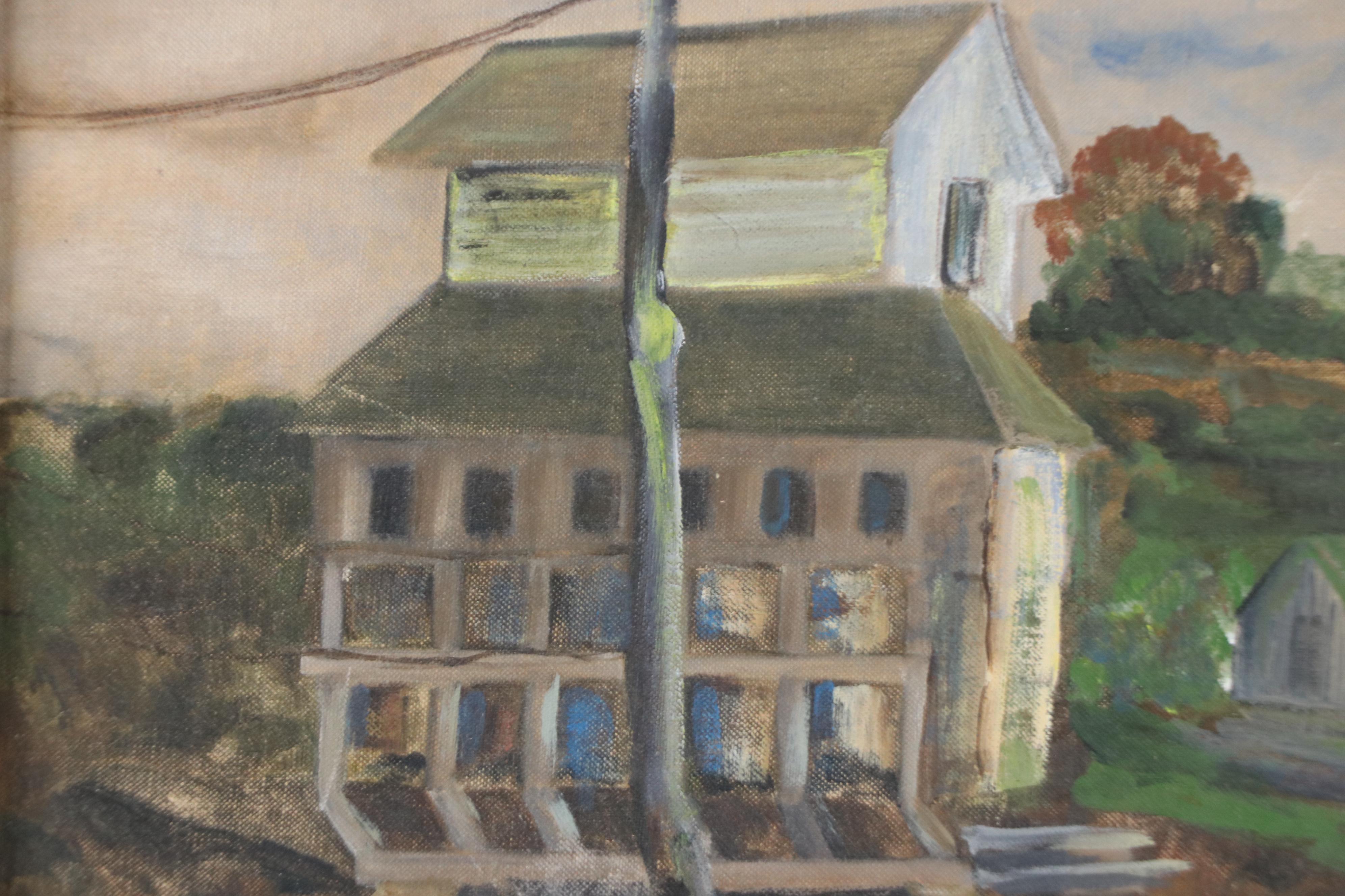 American School Oil Painting of Rural Buildings, 20th Century