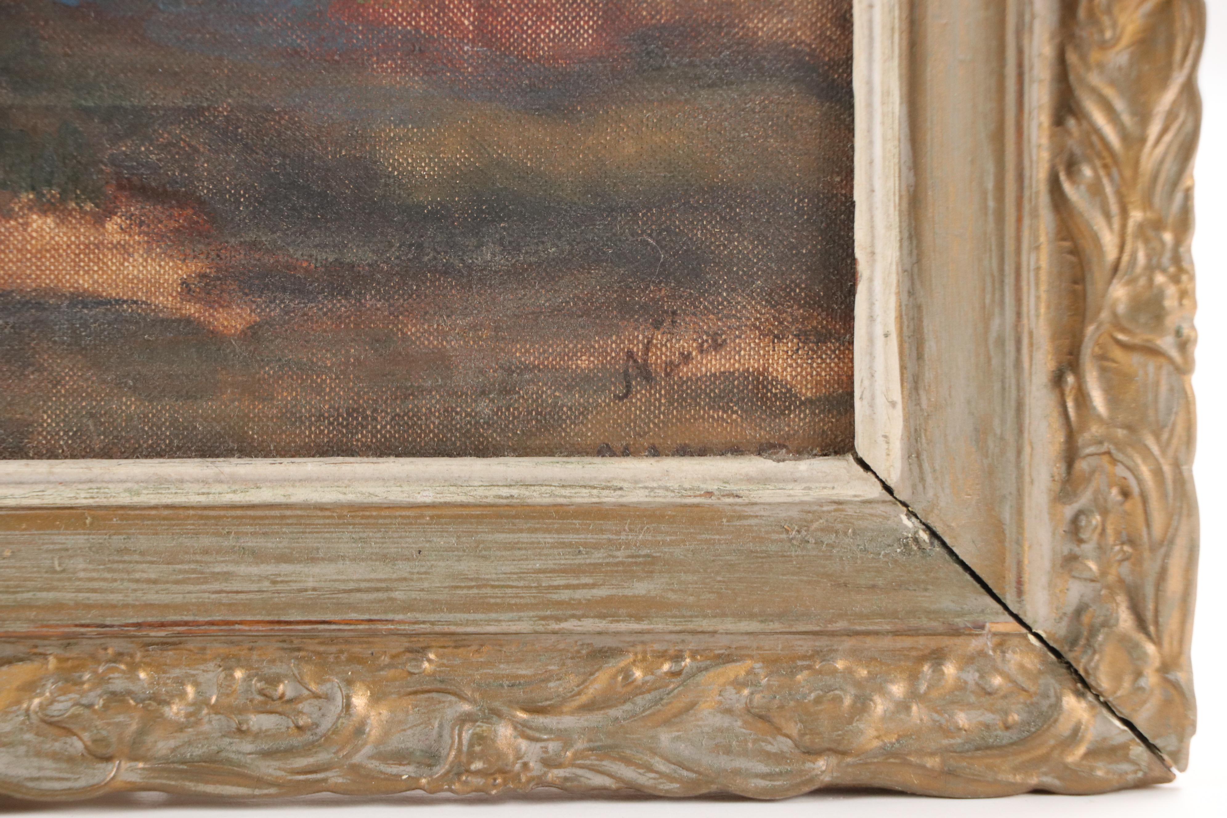 American School Oil Painting of Rural Buildings, 20th Century