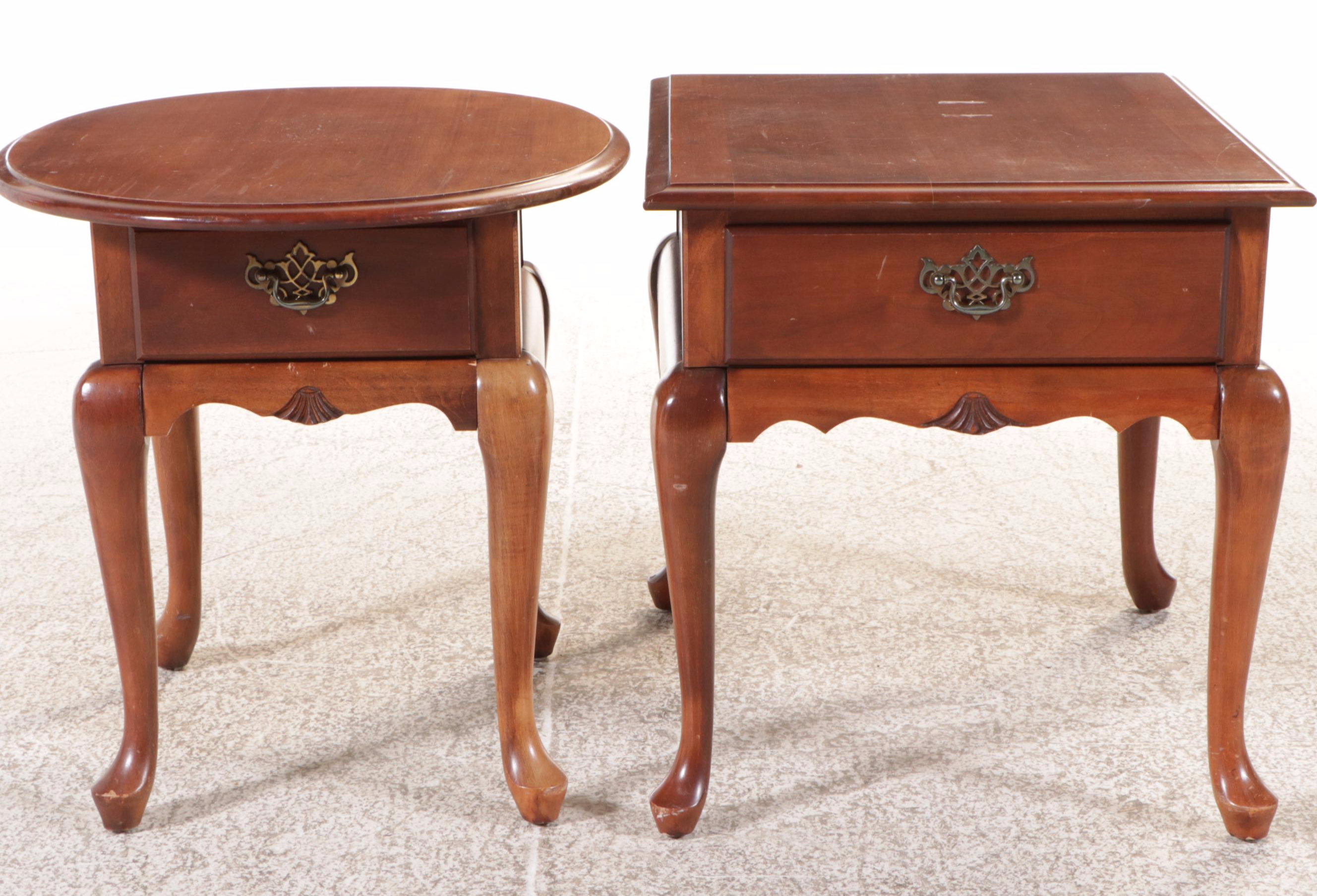 Two Broyhill Queen Anne Style Cherry End Tables, Late 20th Century