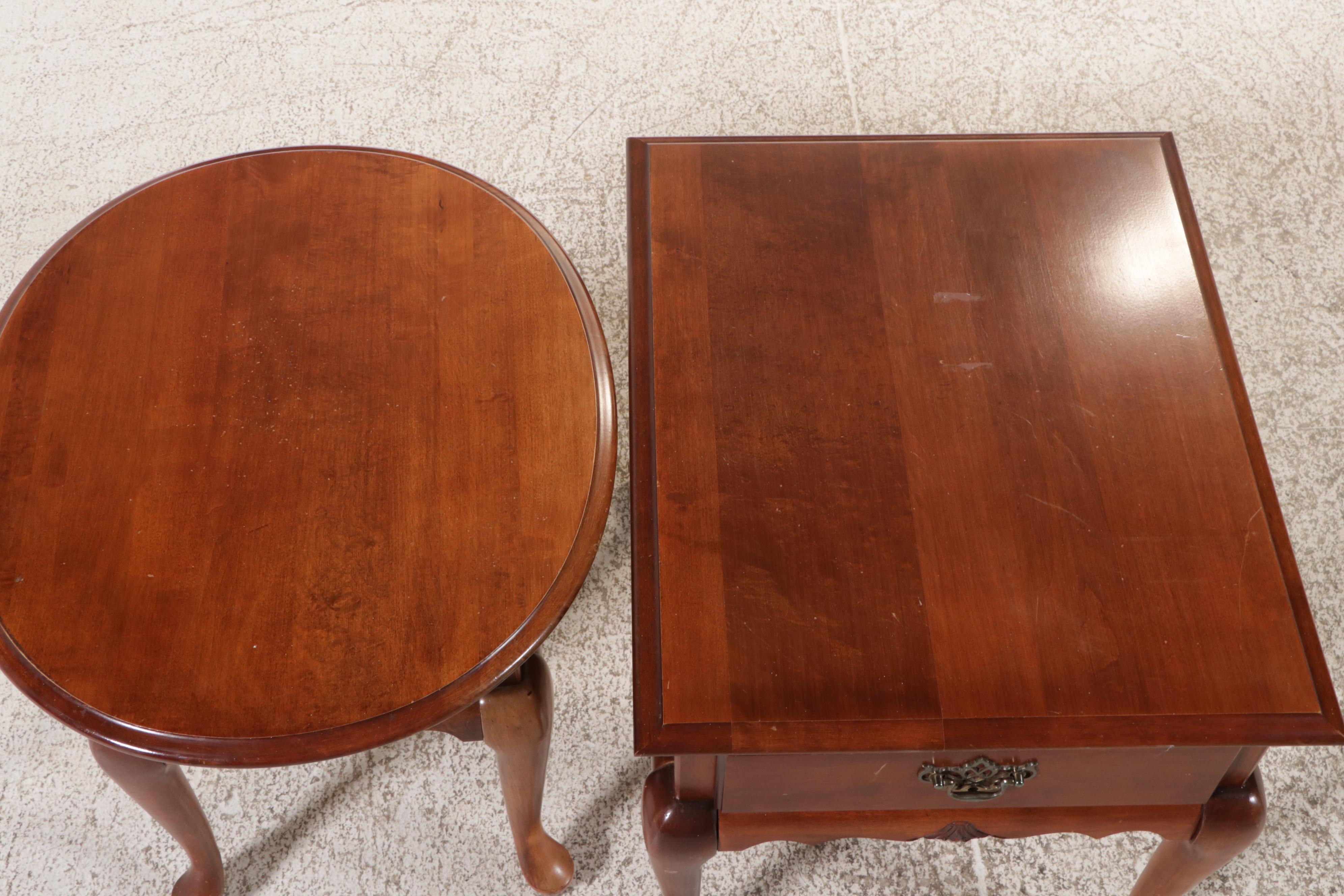 Two Broyhill Queen Anne Style Cherry End Tables, Late 20th Century