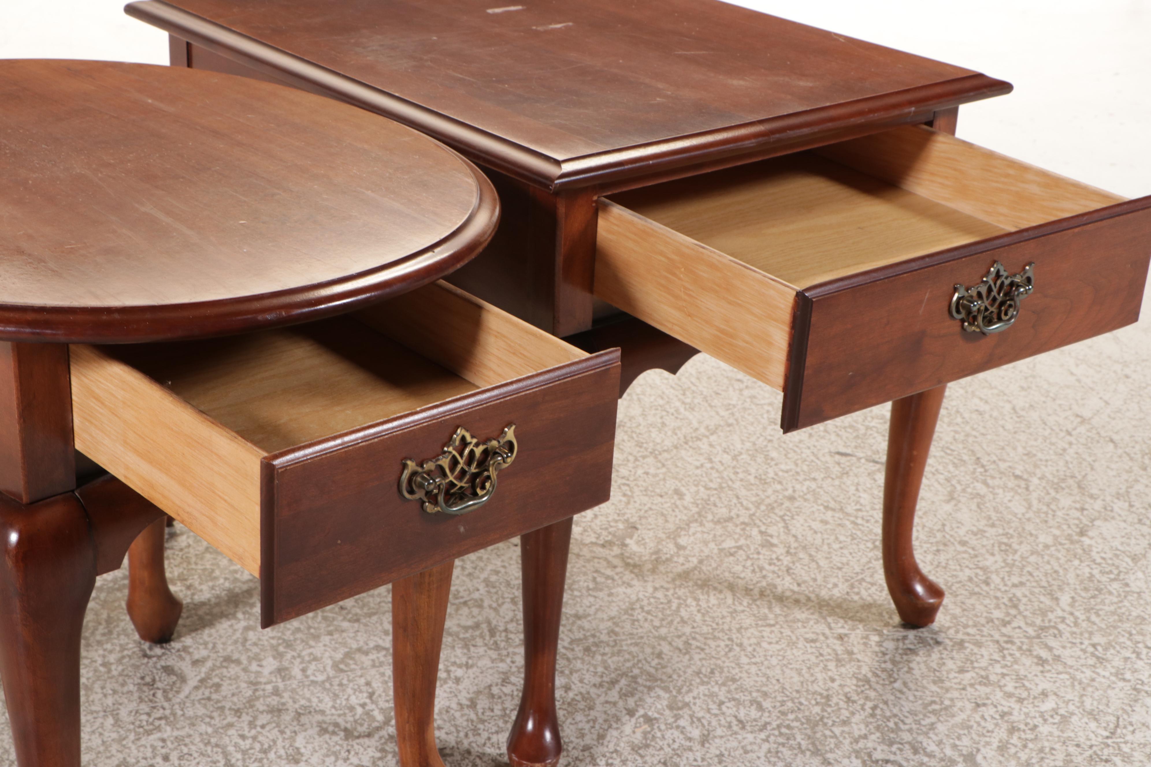 Two Broyhill Queen Anne Style Cherry End Tables, Late 20th Century