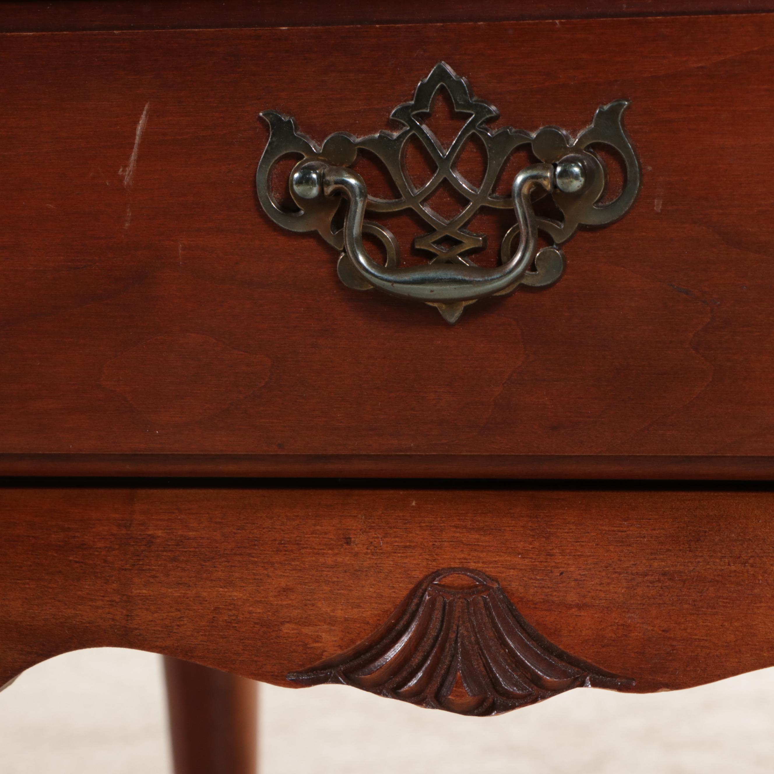 Two Broyhill Queen Anne Style Cherry End Tables, Late 20th Century