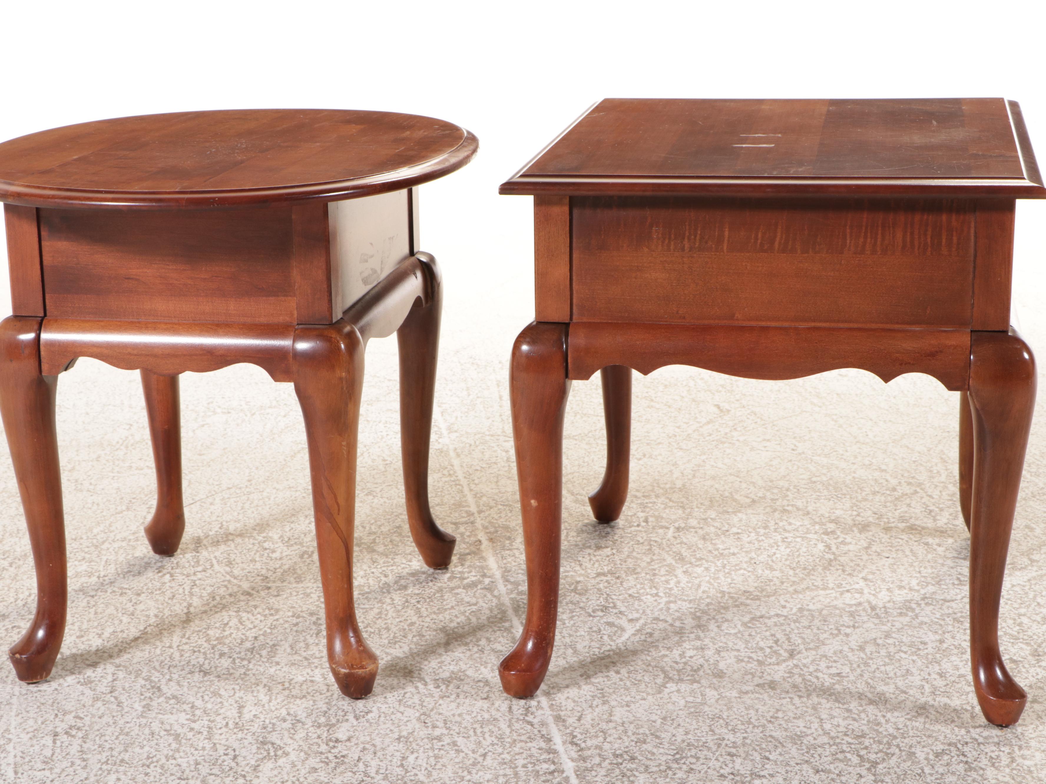 Two Broyhill Queen Anne Style Cherry End Tables, Late 20th Century