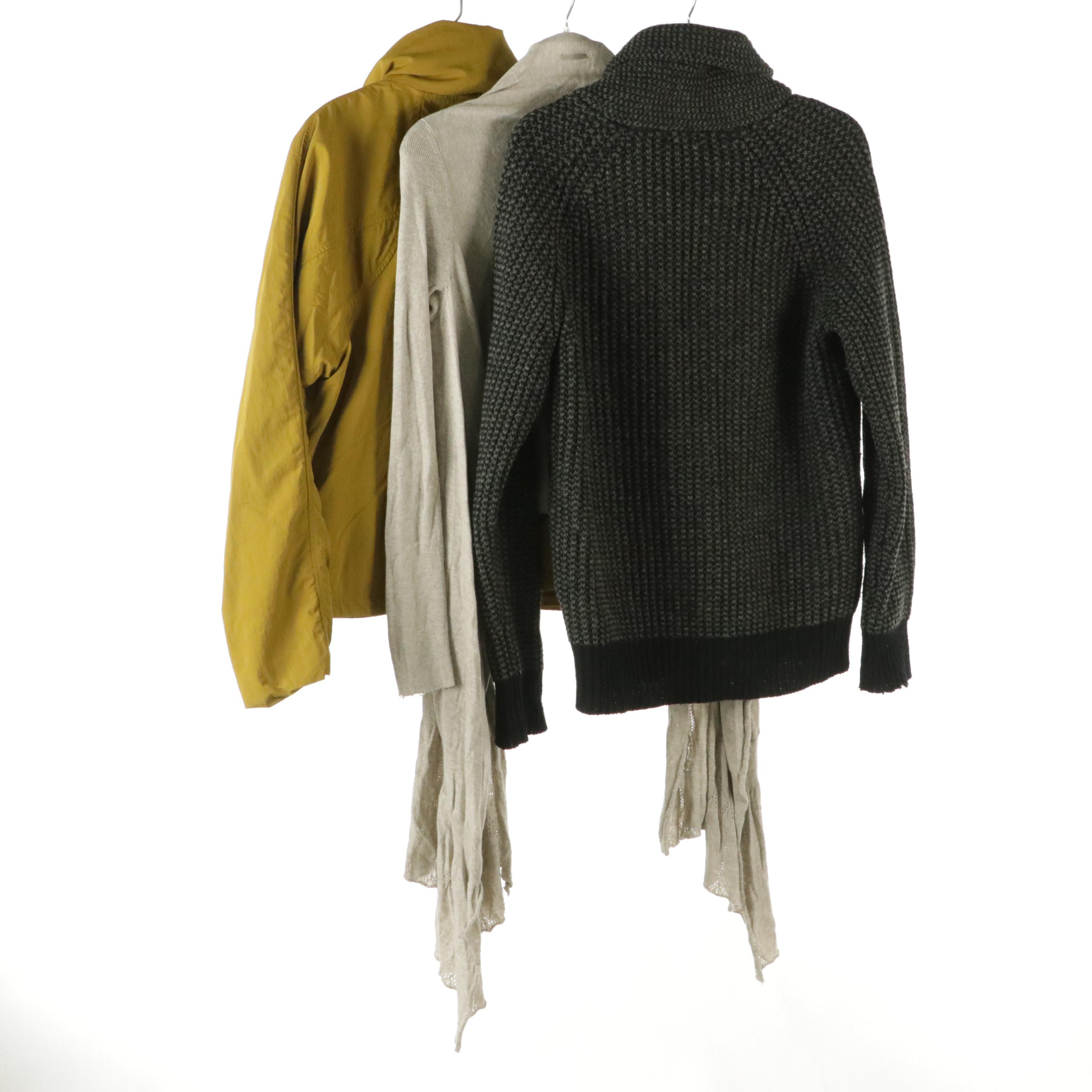 Lululemon Always Effortless Zip Jacket, Leon Max Open Cardigan & J Crew Cardigan