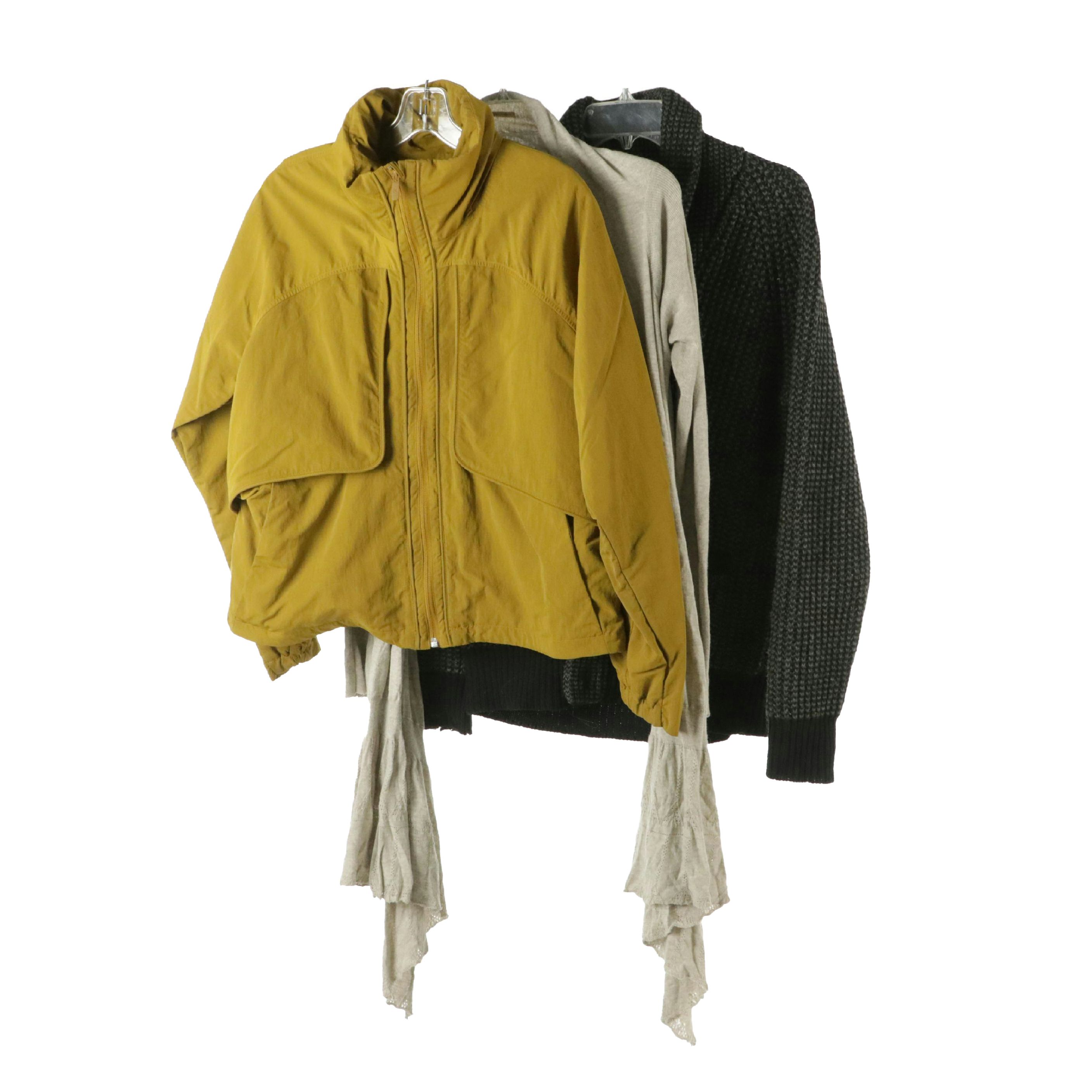 Lululemon Always Effortless Zip Jacket, Leon Max Open Cardigan & J Crew Cardigan