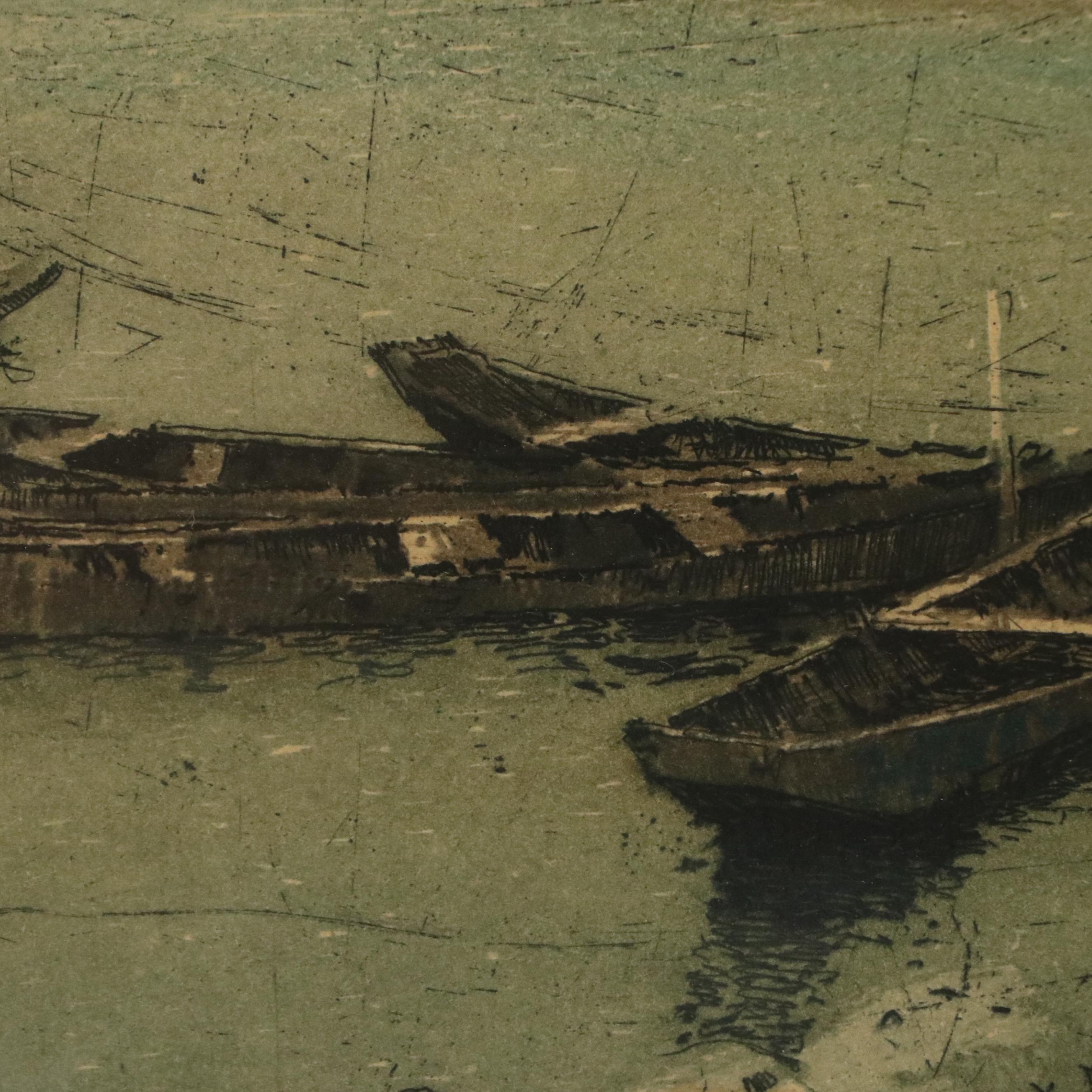 Luigi Kasimir Hand-Colored Engraving "Vienna, Danube Landscape," Circa 1920