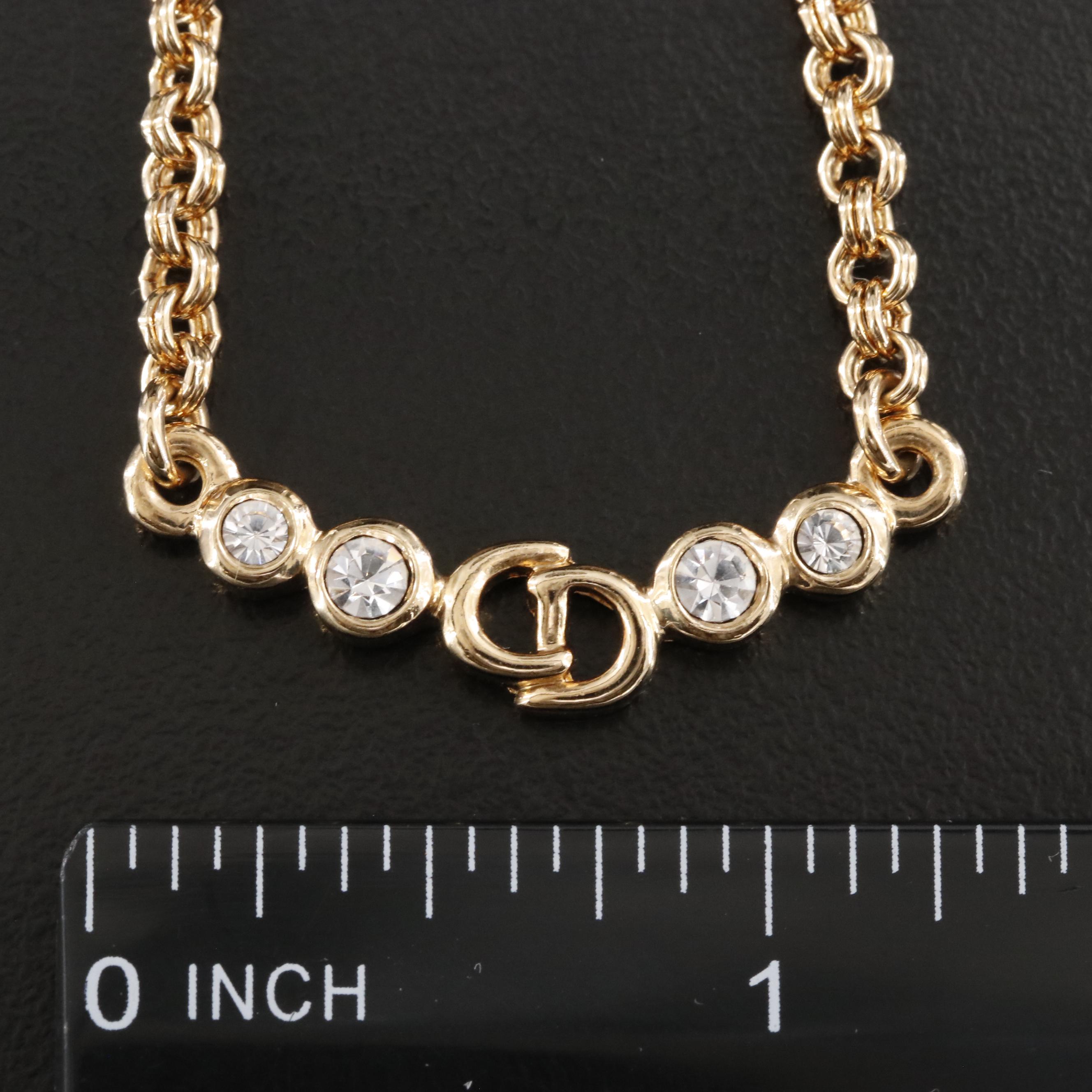 Christian Dior Gold-Tone Crystal Logo Necklace