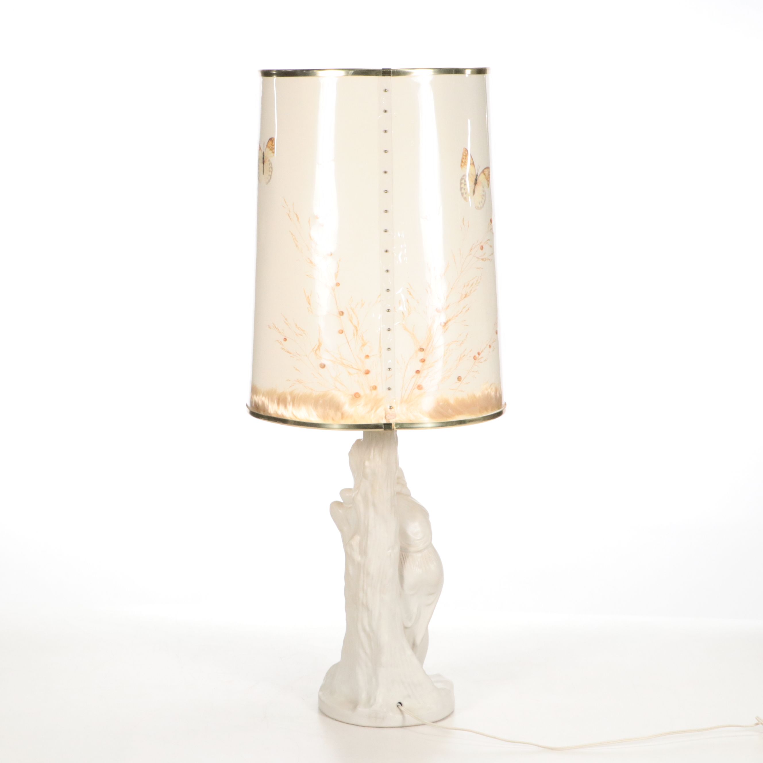 Van Briggle Figural Ceramic Table Lamp with Butterfly Drum Shade