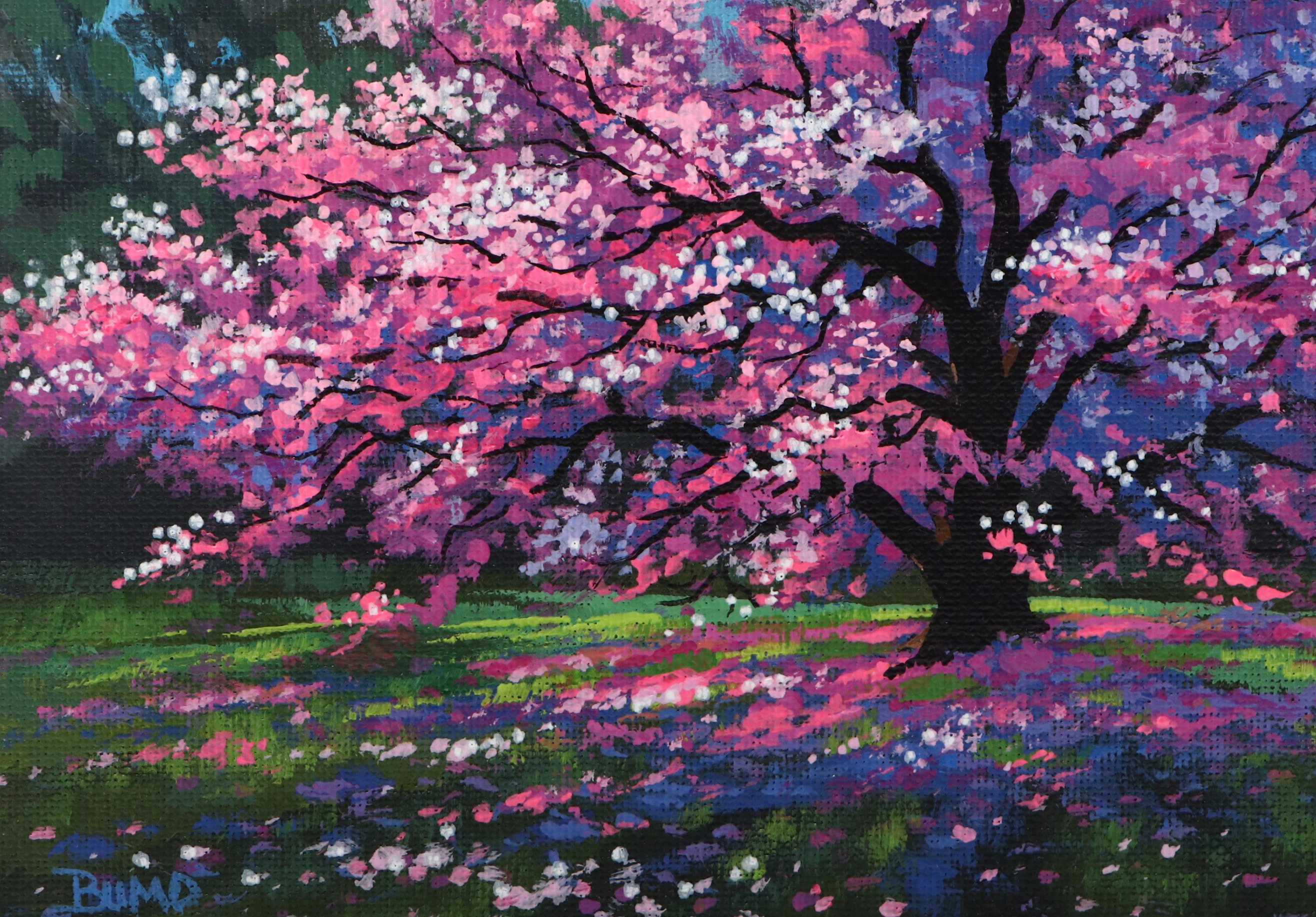 Doug "Bumo" Johnpeer Blossoming Tree Landscape Oil Painting, 2025